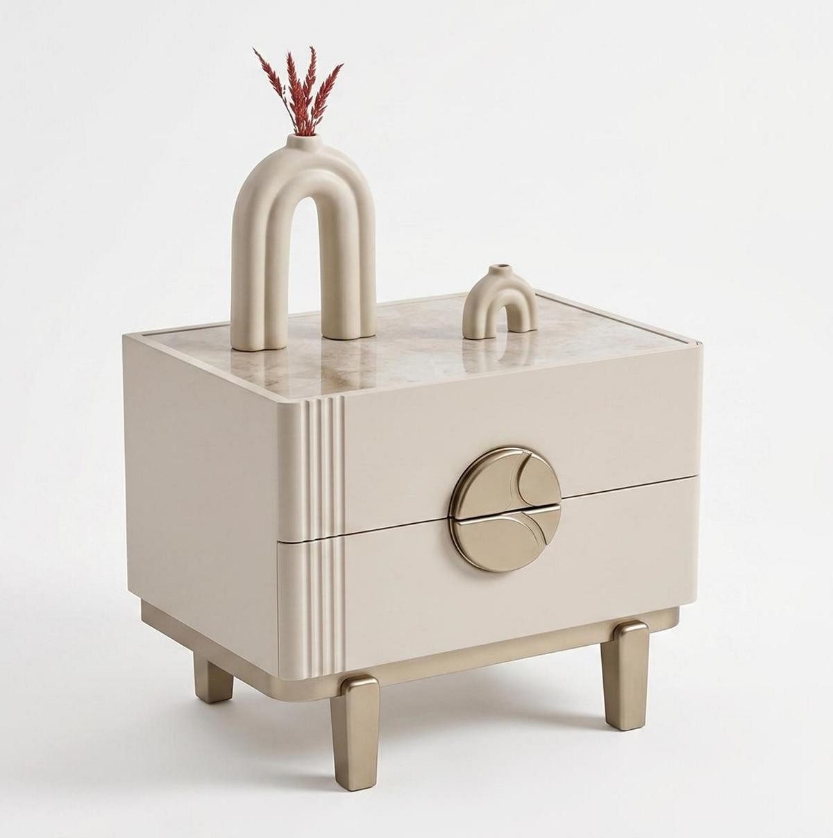 JVmoebel Nachttisch 2x Nachttische Beige Elegant Minimalistisch Modern Harmonisch Edel, Made in Europa