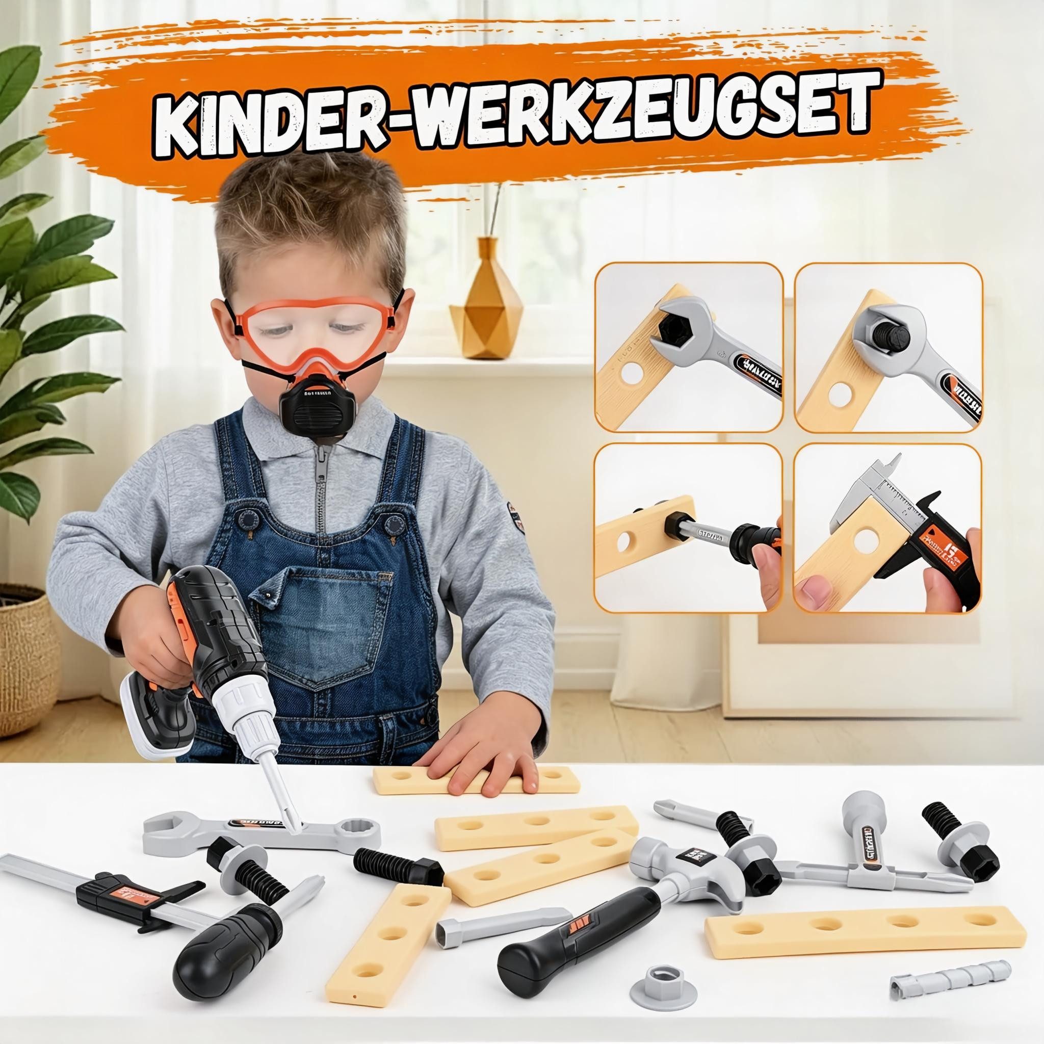 Kityhome Kinder-Werkzeug-Set 32-tlg Kinder-Werkzeugset, Lernspielzeug Heimwerker-Set für Kinder, (Set, 32-tlg), 32 Werkzeugset,Batteriebetriebener,für kleine Baumeister ab 3 Jahren