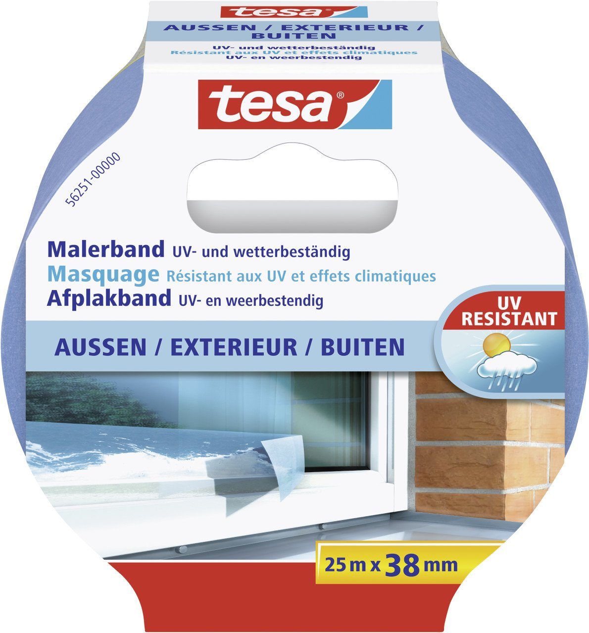 Kreppband tesa Malerband Außen 25 m x 38 mm, blau