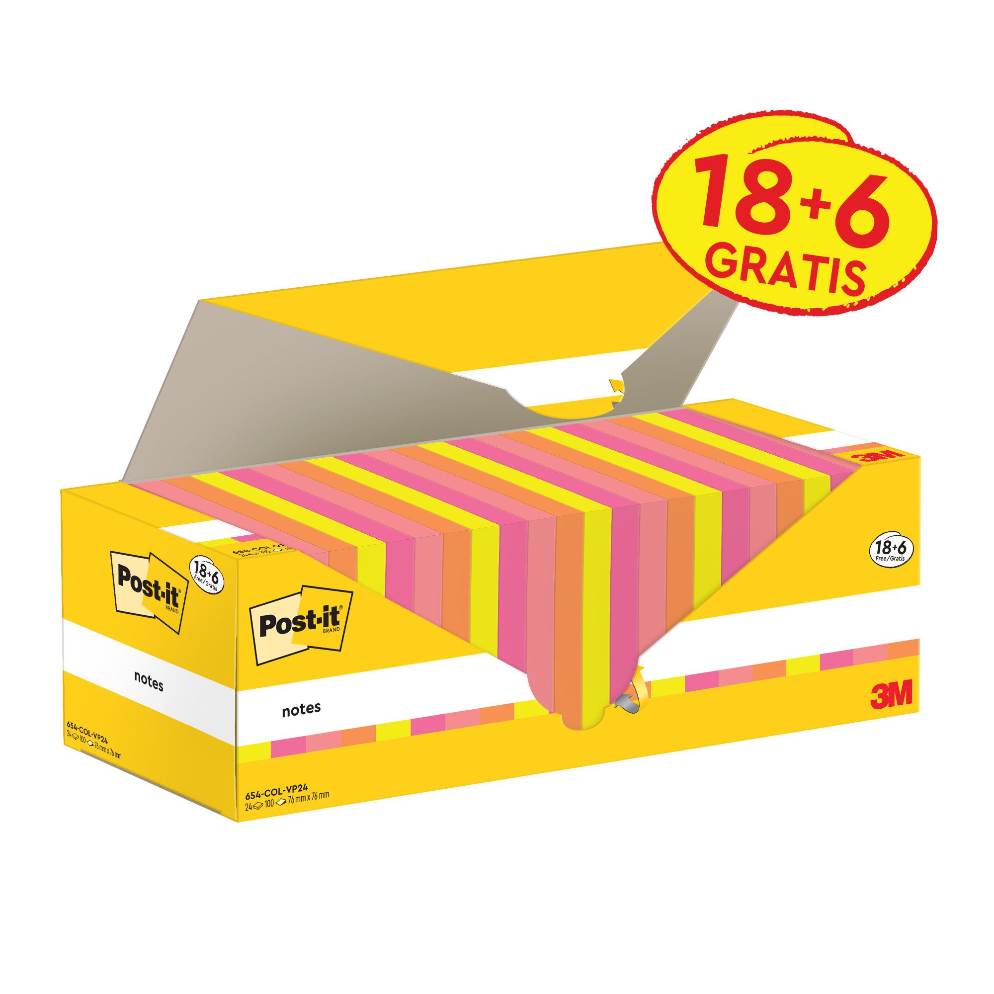 Haftnotizblock Haftnotiz Notes 654-COL-VP24 76x76mm sortiert 24 Stück.