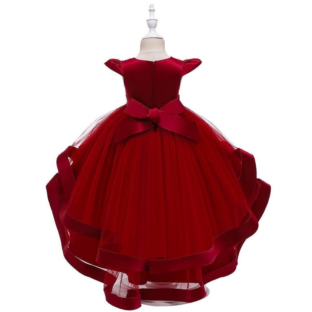 Mädchen Stickerei Rot Kurzarm LAPA mit Abendkleid Vokuhilakleid (1-tlg) Kleid