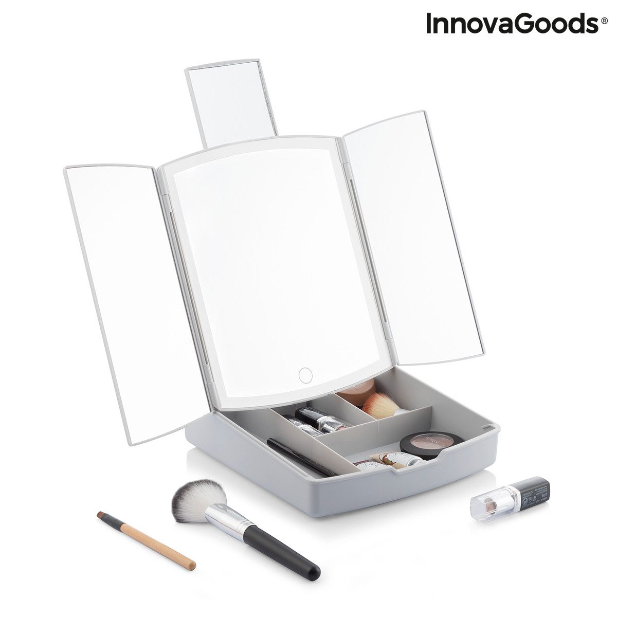 Kosmetikspiegel Innovagoods Klappbarer Spiegel mit LED und 3-in-1-Make-up-Organizer Pa