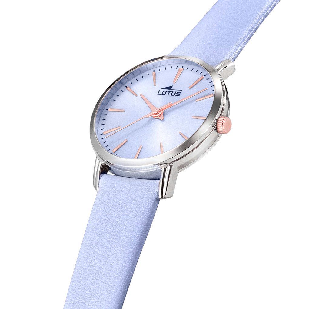 Lotus Quarzuhr Damenuhr 18738/3 – hellblau, Lederband, elegante Armbanduhr 33,3 mm