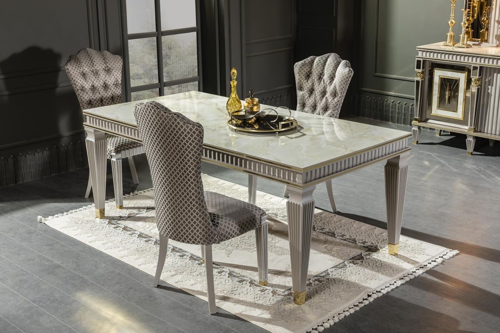 Elegantes Design Luxus Stil Holz Möbel Esstisch Weiß Esszimmer Tisch Esstisch JVmoebel