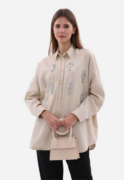 COFI Casuals Langarmhemd Damenhemd mit Details One-Size Blusen Langarm Oversize