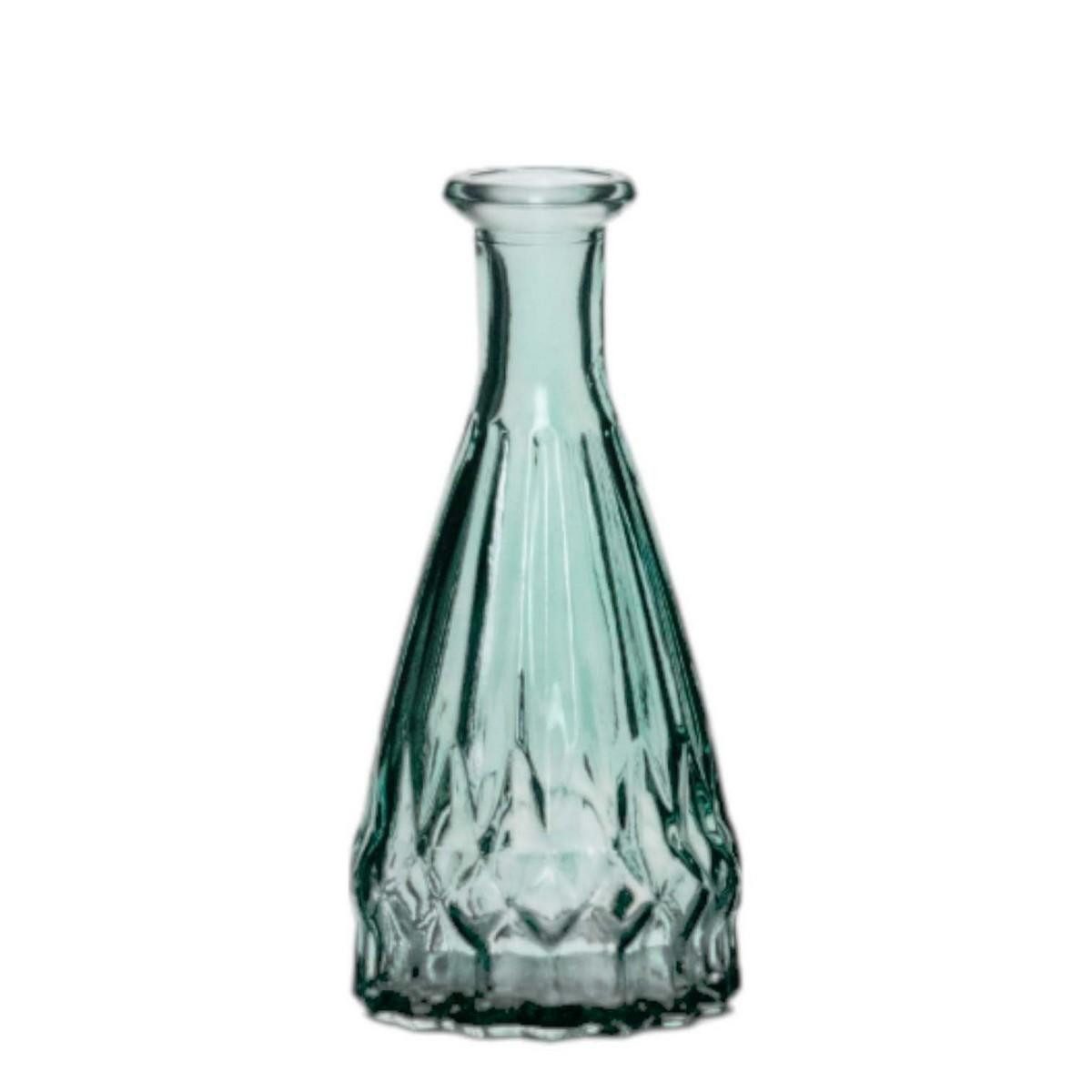INNA-Glas Dekovase Glasflasche THIFFANY, mit Rillen, türkis-transparent, 14,5cm, Ø7cm