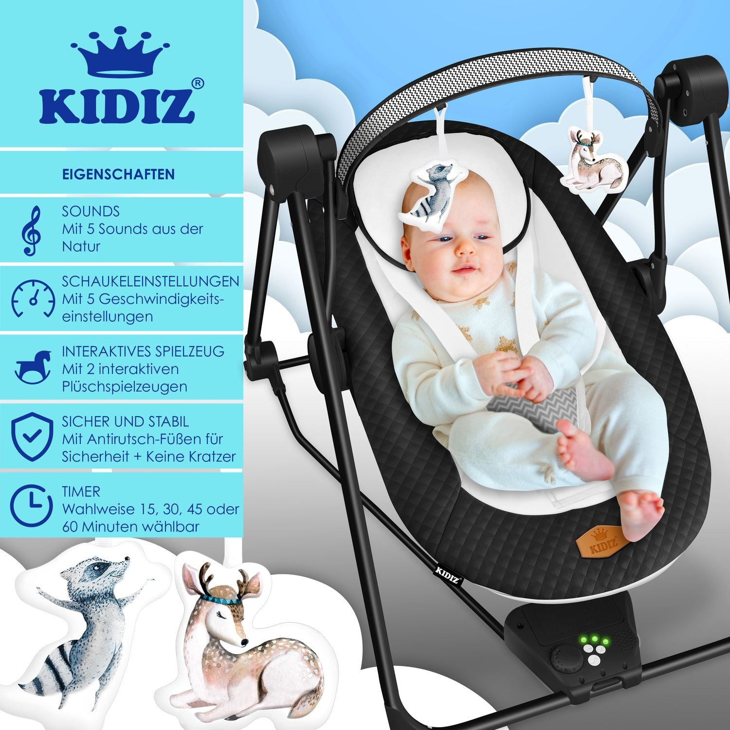 KIDIZ Babywippe, Babywippe Babyschaukel mit Geschwindigkeitseinstellungen günstig online kaufen