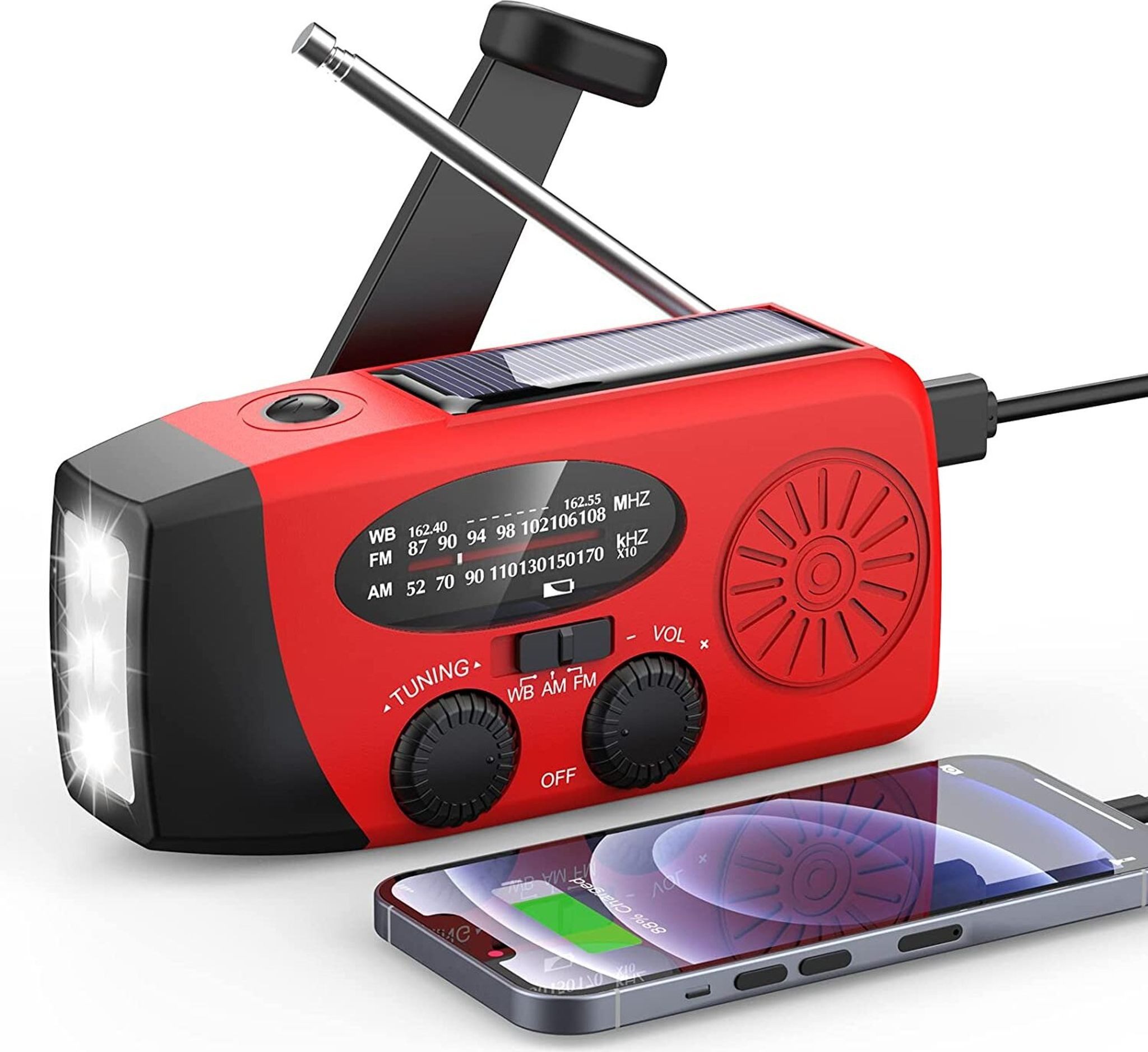 FELIXLEO Solar Kurbelradio LED Taschenlampe Notfallradio AM FM 2000mAh Akku Notfallradio
