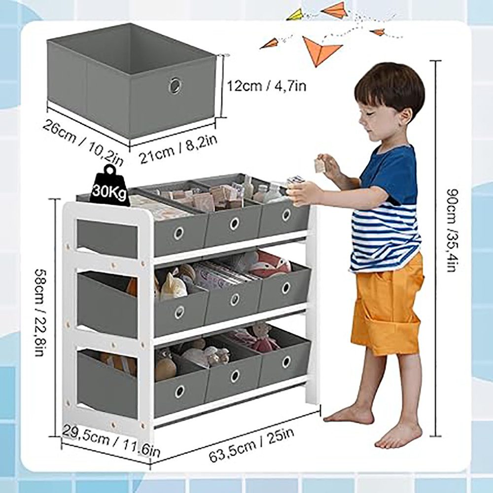 EUGAD Kinderregal, 1-tlg., mit 9 Boxen. Montessori Spielzeugregal