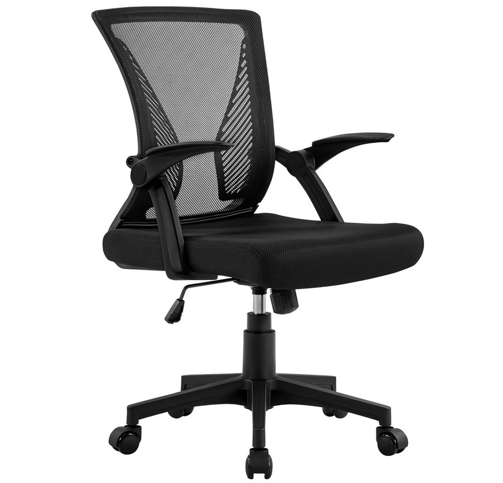 Yaheetech Bürostuhl aus Mesh-Gewebe Höhenverstellbarer Schreibtischstuhl, Ergonomischer Drehstuhl Arbeitsstuhl mit Hochklappbaren Armlehnen