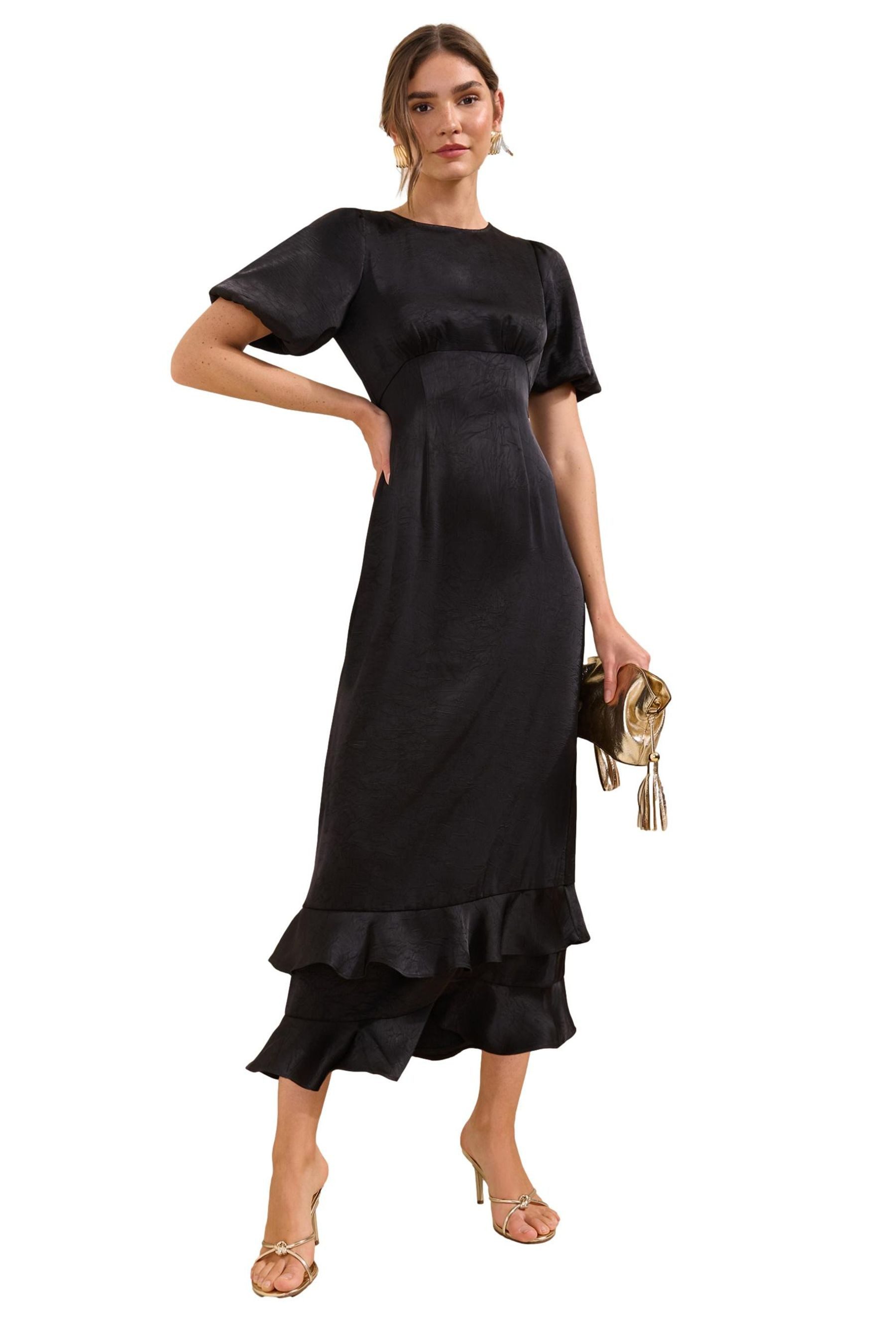 Friends Like These Midikleid Friends Like These Satin-Midikleid mit Puffärmeln (1-tlg)