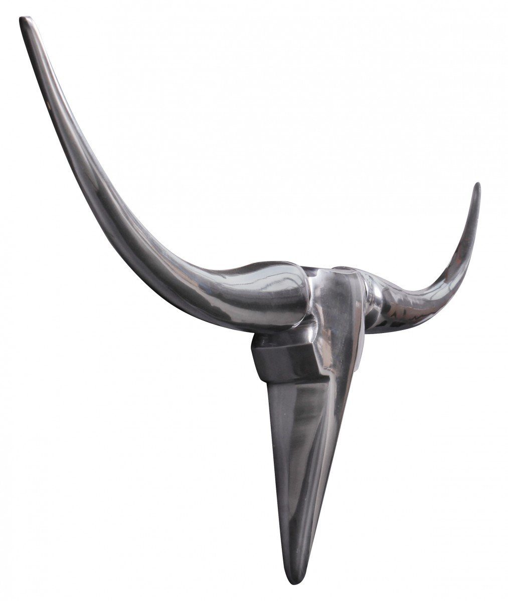 Wohnling Wanddekoobjekt WL1.246 Bull Geweih S Wanddekoration 74cm breit Alu Aluminium silber (Deko Hirschgeweih Aluminium 74 cm Silber modern), Wanddeko Metall Design Hirschkopf Geweih Wand groß