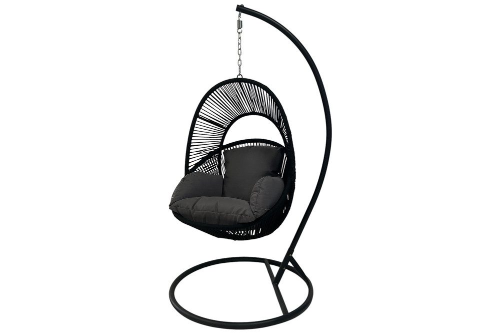 riess-ambiente Hängesessel AIR ROPE anthrazit/schwarz - inkl. Kissen, In- & Outdoor, mit Gestell (Einzelartikel, 1-St), Geflecht-Hängestuhl - ideal für Balkon, Terrasse, Garten & Wohnbereich