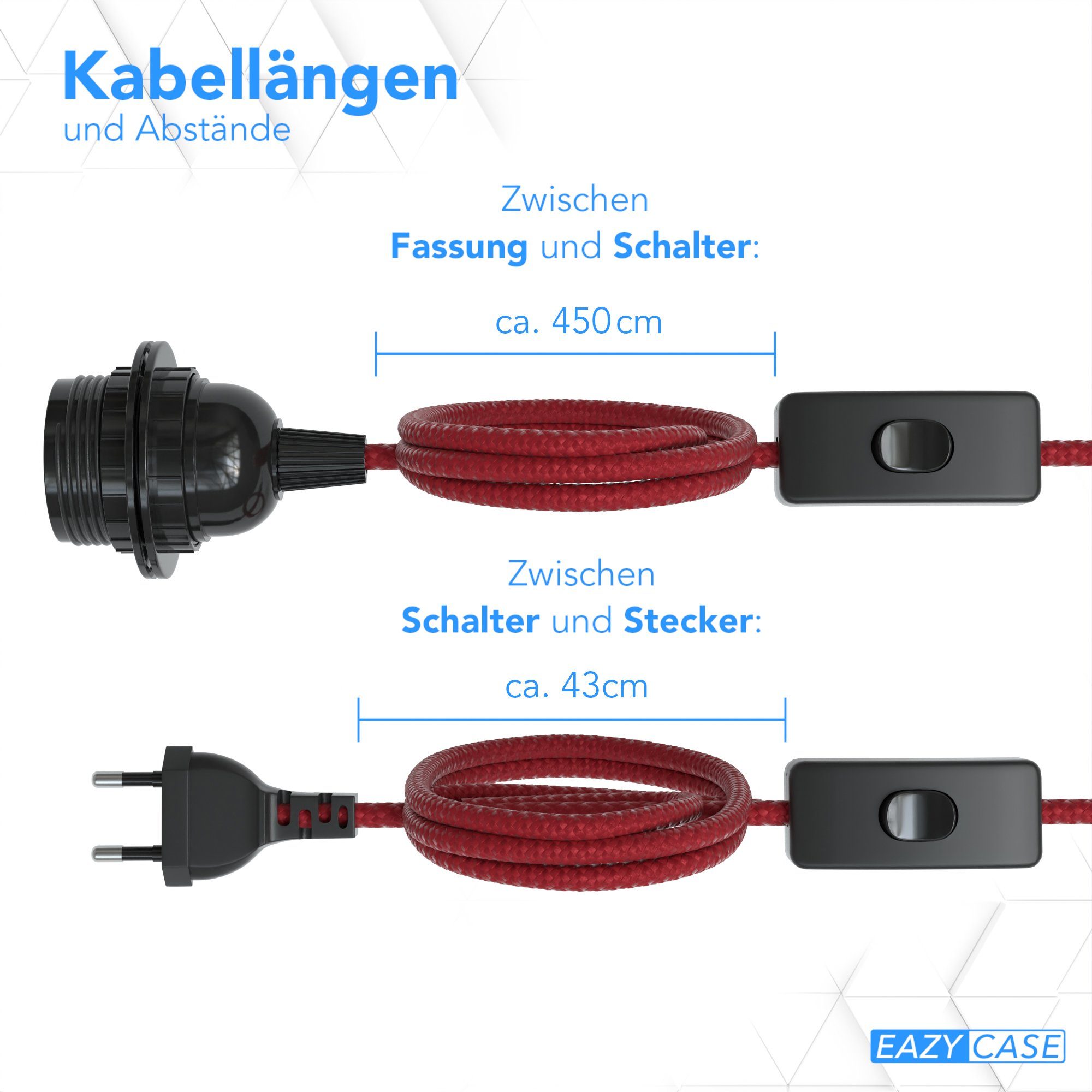 Lampenschirme Industrial Lampenfassung Rot Kabel für DIY 5m E27 Lampensockel Schalter & CASE E27 Lampen, EAZY 5,0m Hängeleuchten Lampenfassung