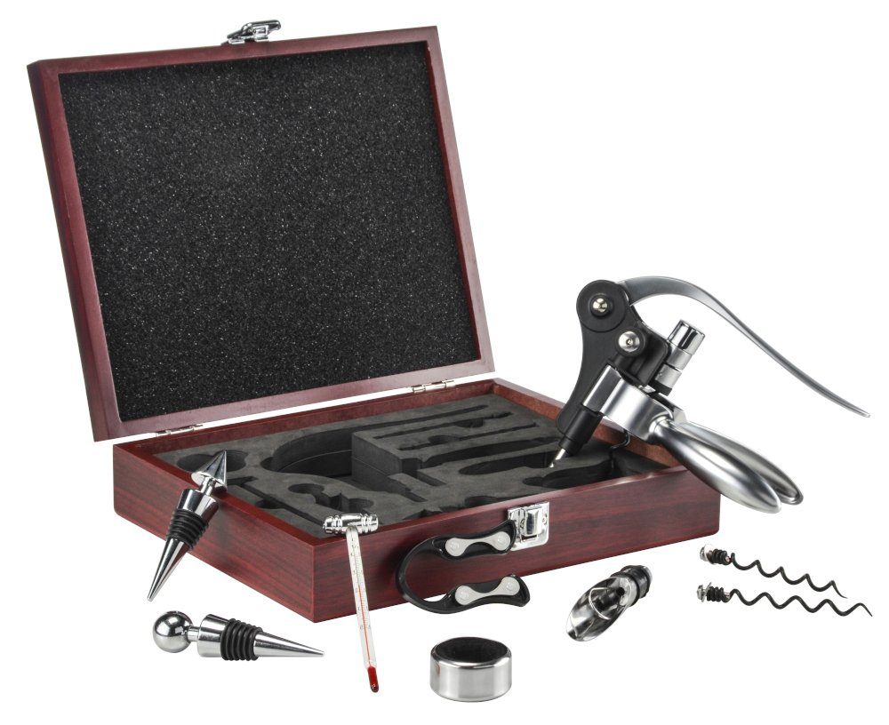 Haushalt International Weinflaschenöffner, 10-Teiliges Weinset in Geschenkbox aus Holz