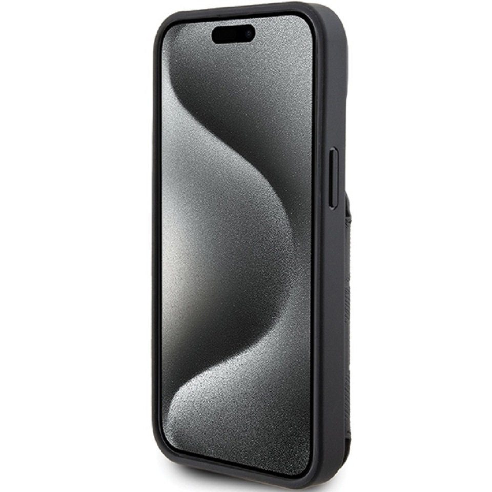 KARL LAGERFELD Handyhülle Case iPhone 15 aufstellbar Katze Kunstleder schwarz Logo 6,1 Zoll, Kantenschutz – Bild 5 von 5