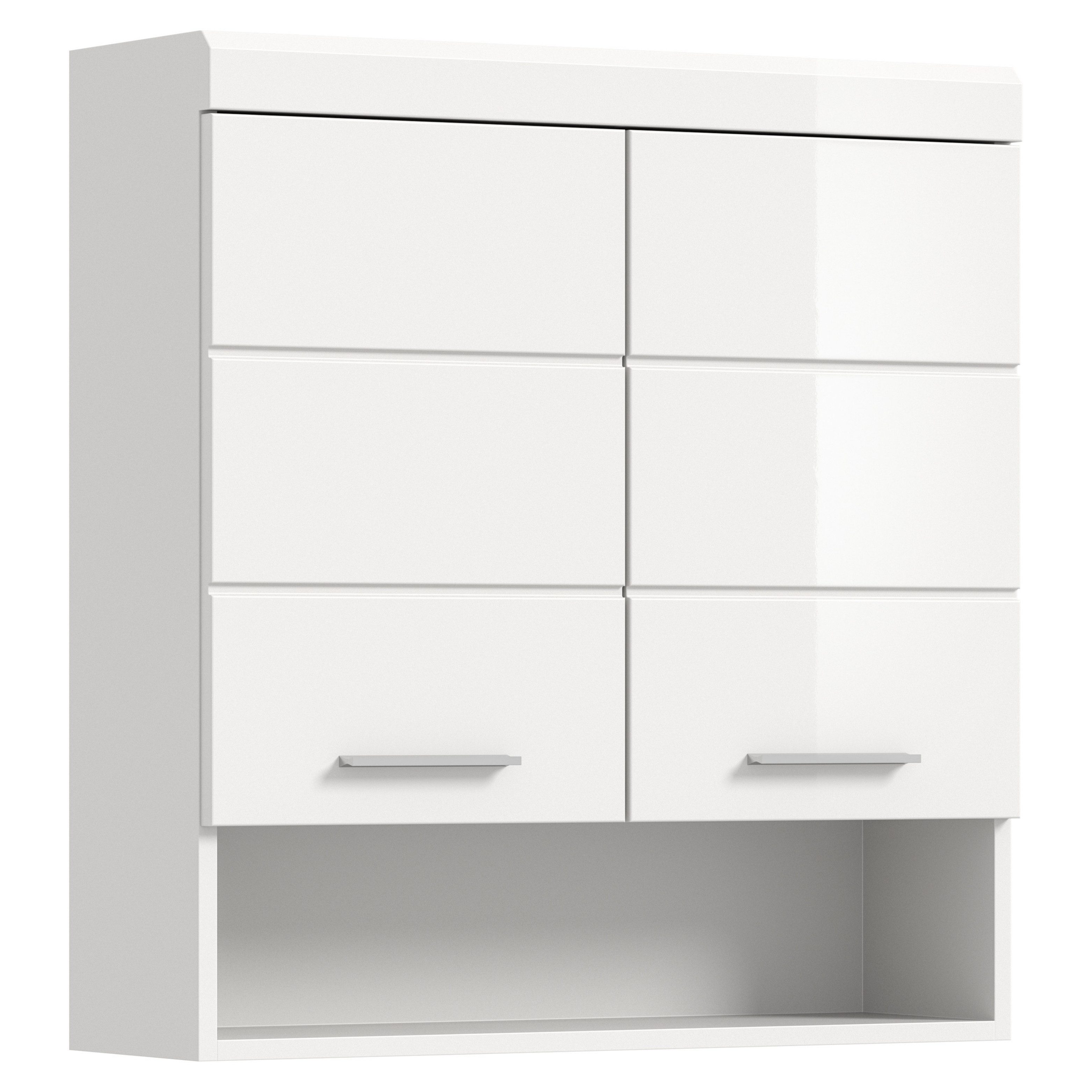 furnling Hängeschrank Scott 2 Türen, 1 offenes Fach, Stauraum, Badmöbel, Badschrank, 74 cm breit