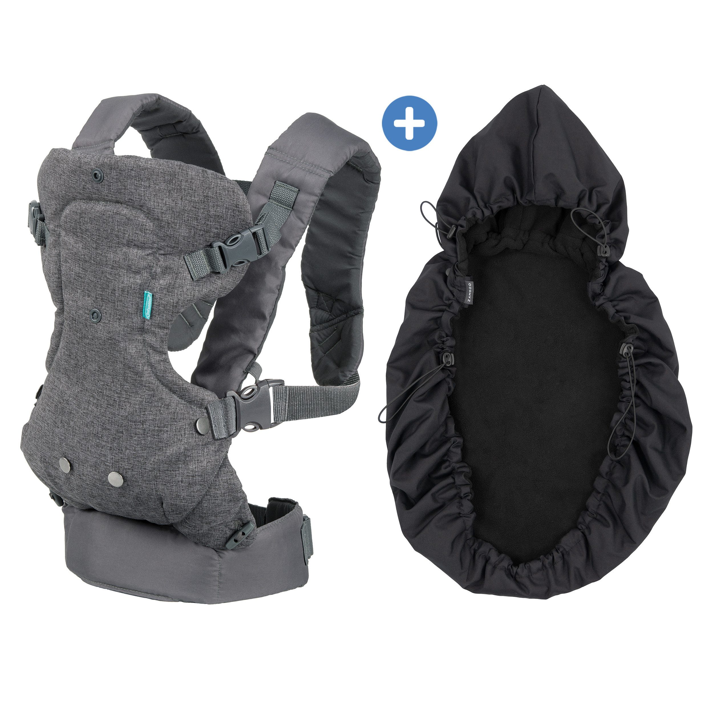 Infantino BKids Babytrage Flip Advanced - Grau, Baby Bauchtrage Rückentrage ab Geburt von 3,6-14,5 kg mit Regenschutz