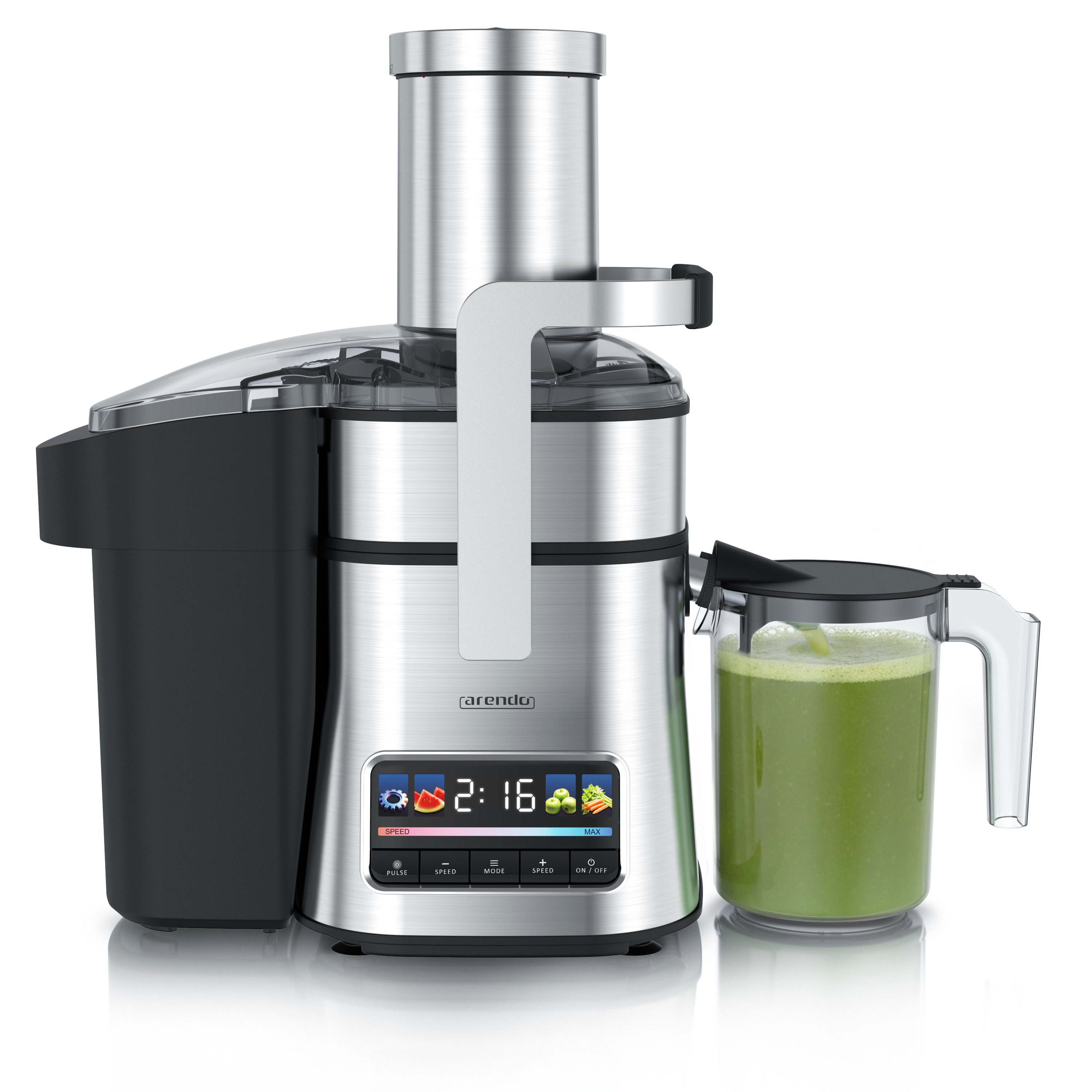 Arendo Zentrifugenentsafter Zentrifugaler Edelstahl digital Entsafter, Obst & Gemüse, Farbdisplay, 1000 W, 1 L Saftbehälter, Automatikprogramme, Touch-Display, BPA-frei