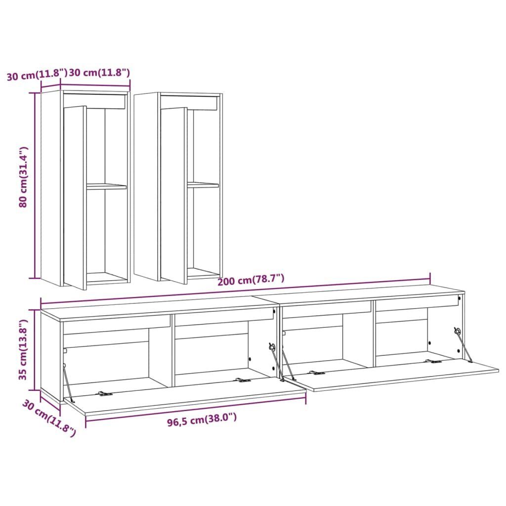 vidaXL TV-Schrank Massivholz TV-Schränke Stk. Weiß 4 Kiefer (4-St)