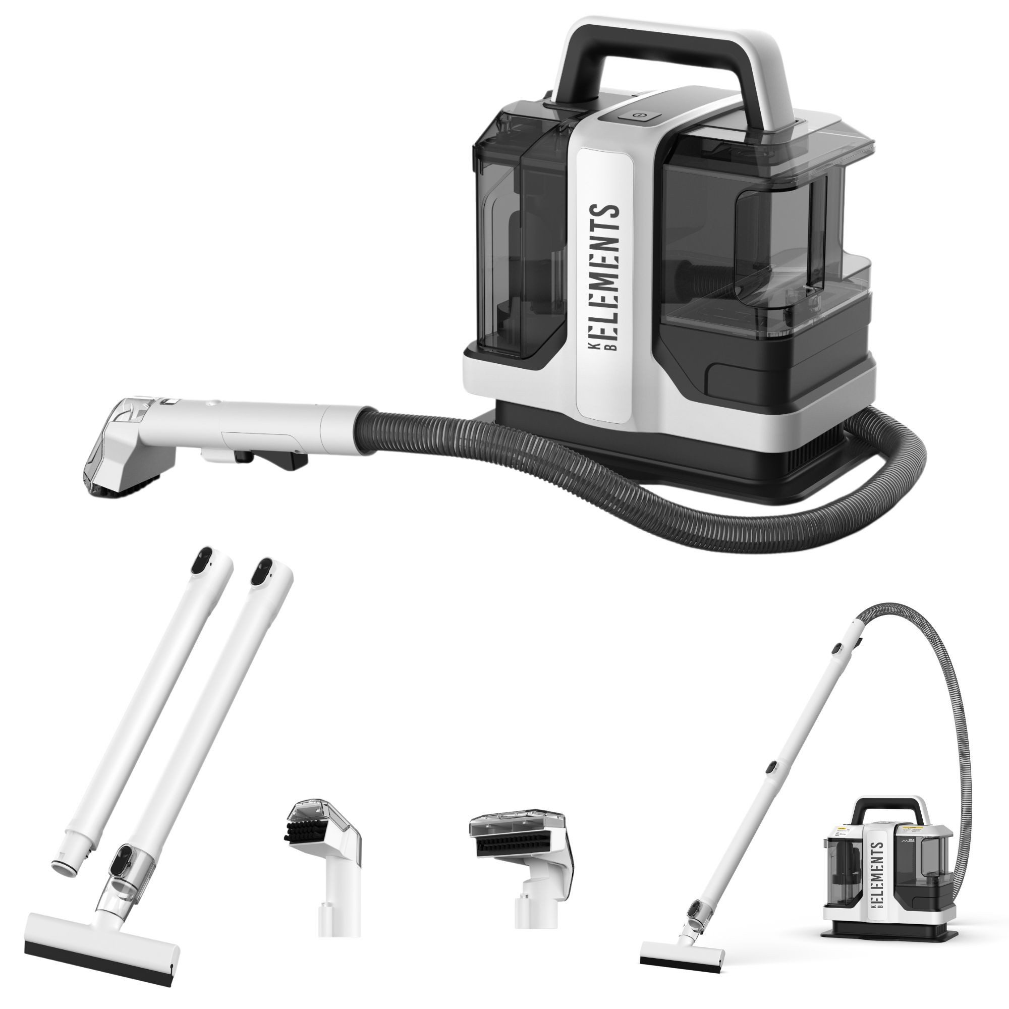 KB Elements Wasch-Sauger Teppichreinigungsgerät, Polsterreiniger gerät, Waschsauger, ELK223VSW, 750,00 W, Beutellos, Fenster- und Fliesenaufsatz, 750 Watt, 5 Meter Kabellänge