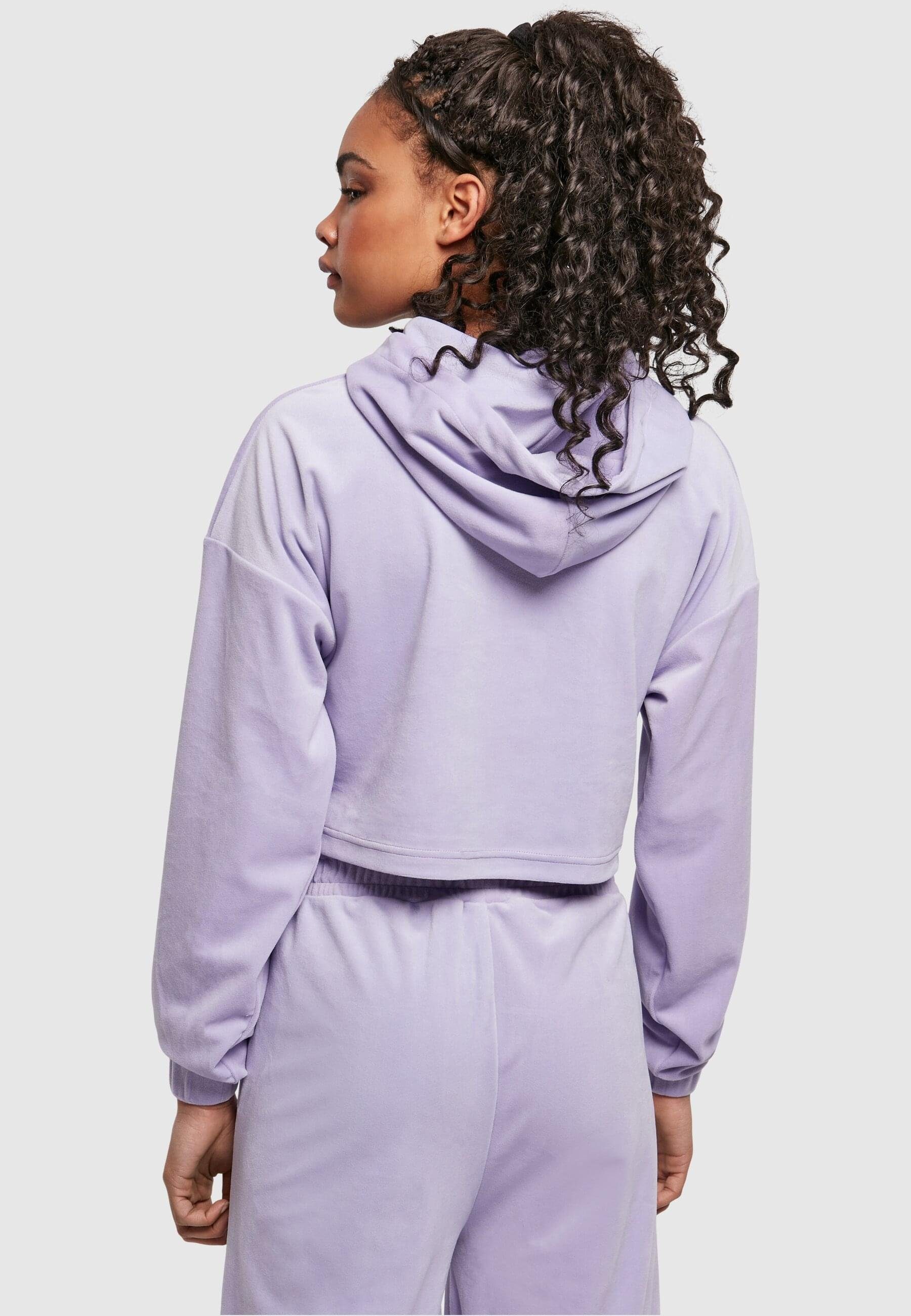 Ladies Damen CLASSICS (1-tlg) Velvet Kapuzenpullover Cropped Oversized lavender URBAN Hoody