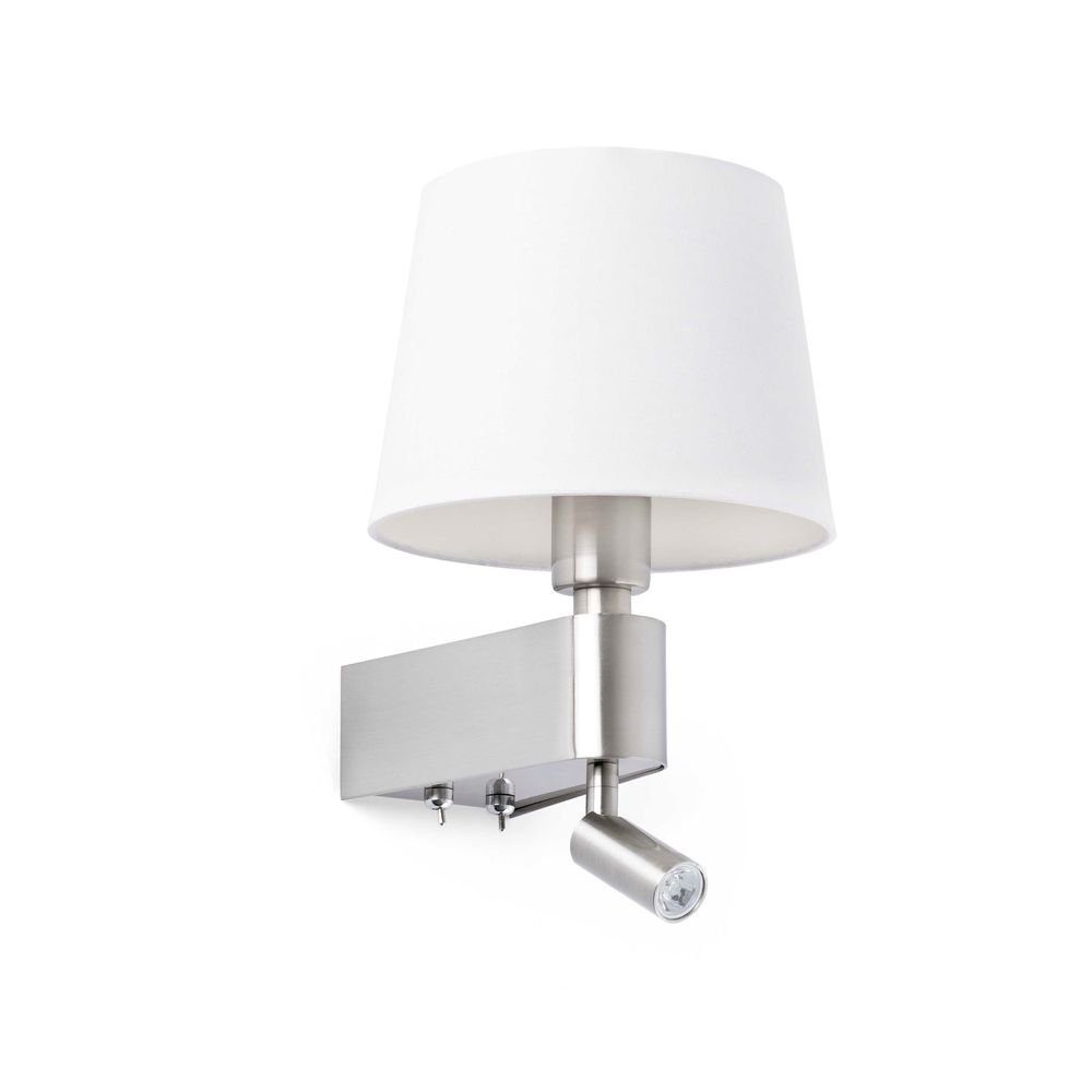 FARO Barcelona Wandleuchte ROOM mit LED-arm 2700K Nickel, Weiß Nickel, Weiß