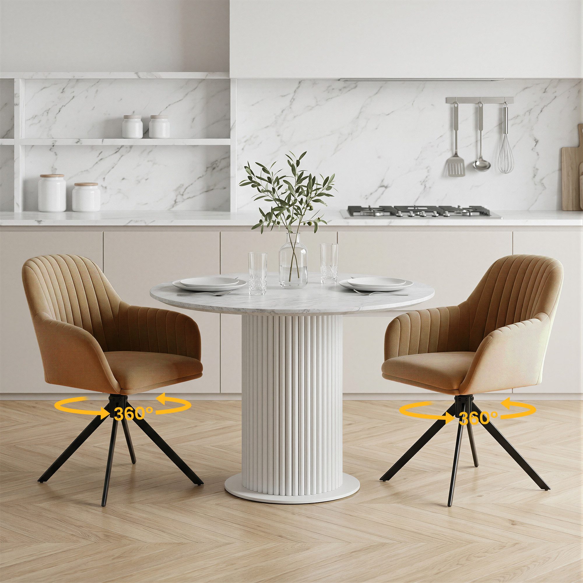 HawthyHome Esszimmerstuhl 2er Set mit Armlehne & Metallbeinen, Samt Polsterstuhl, 360° Drehbar (2 St), 360° Drehbar, Höheneinstellbar – Bild 3 von 5