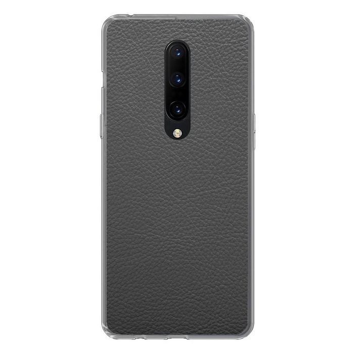 MuchoWow Handyhülle Leder - Strukturiert - Leder-Optik - Grau Phone Case Handyhülle OnePlus 7 Pro Silikon Schutzhülle