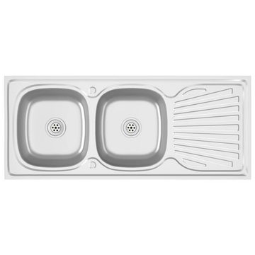 vidaXL Küchenspüle Küchenspüle mit Doppelbecken Silbern 1200x500x155 mm Edelstahl Küche S, 120/50 cm