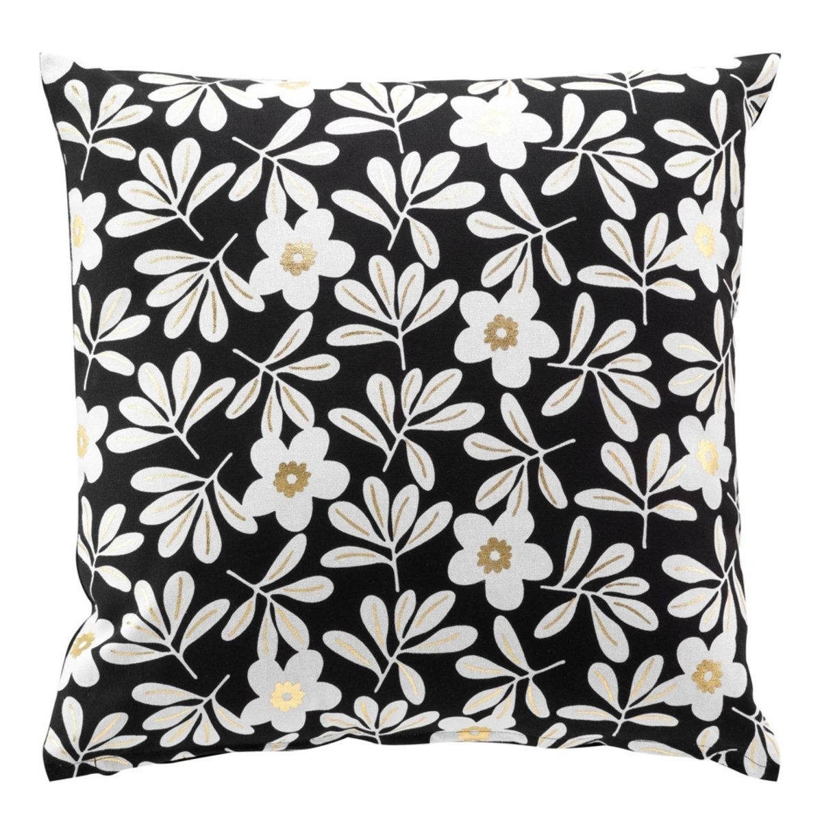 Macosa Home Dekokissen Kissen Baumwolle 45 x 45 cm vers. Blumenmuster Beige Schwarz, Quasten Baumwolle mit Reißverschluss inkl. Füllung