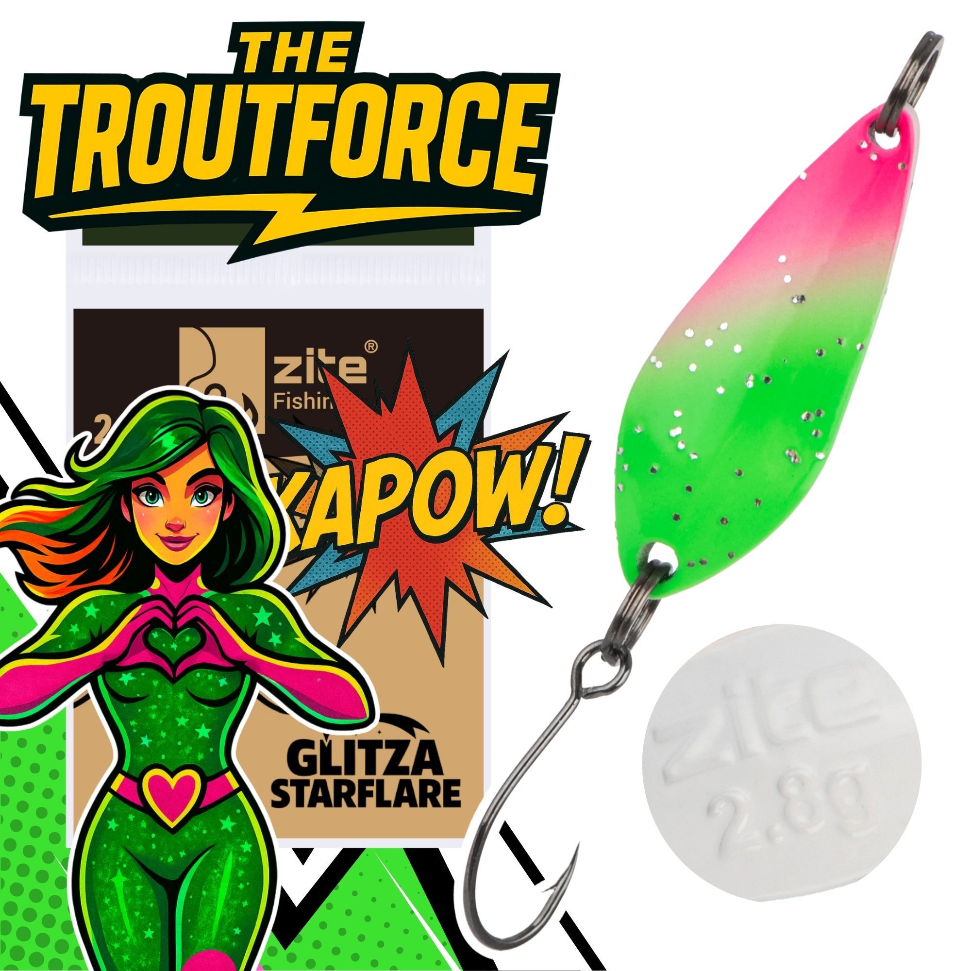 Zite Kunstköder The Troutforce Spoon KAPOW! 2,8g 5 Farben UV-aktiver Forellenspoon