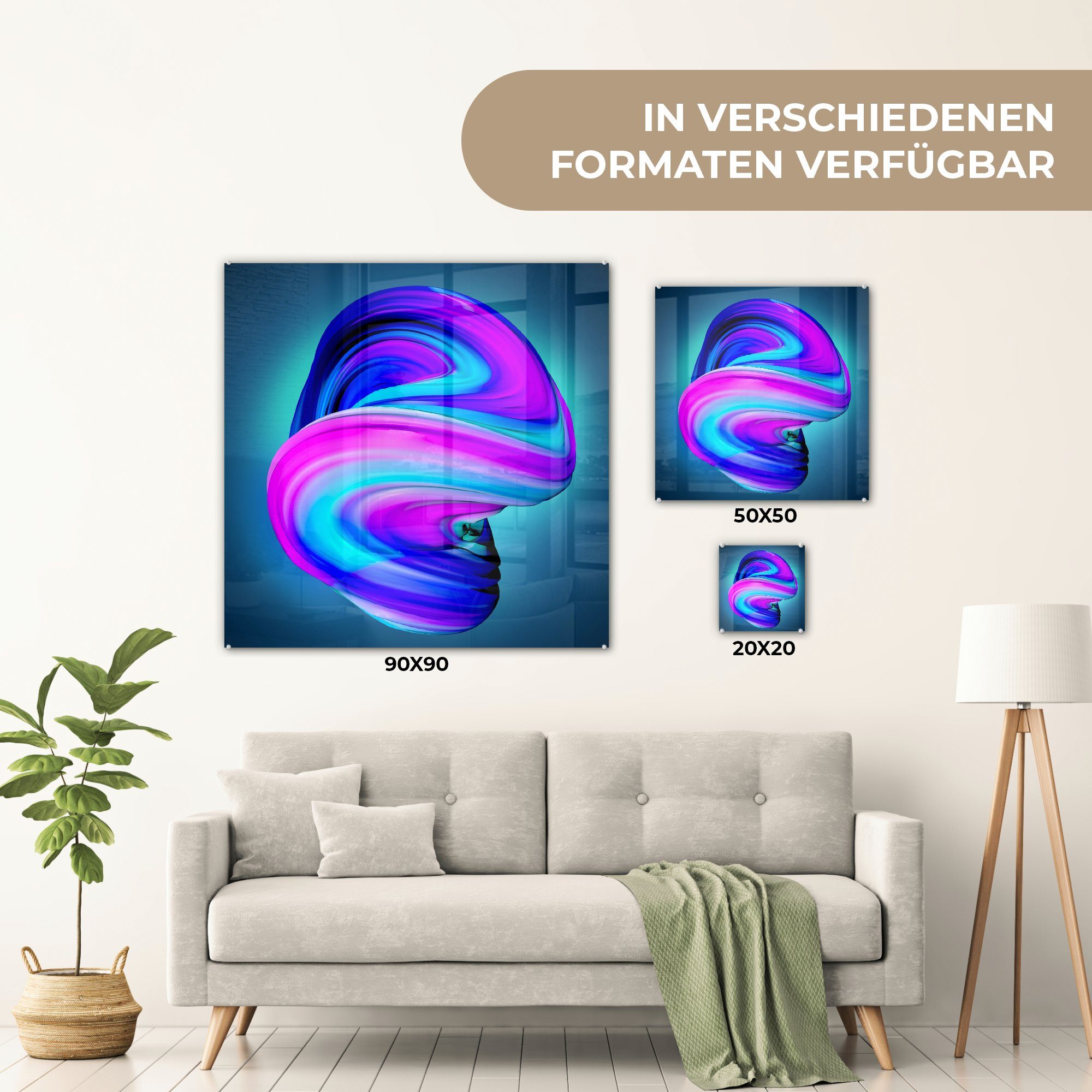 MuchoWow - Blau-magenta Foto - gedrehter St), Wandbild Glas - in Farbe Bilder Wanddekoration auf Acrylglasbild (1 auf Glasbilder Glas Form,