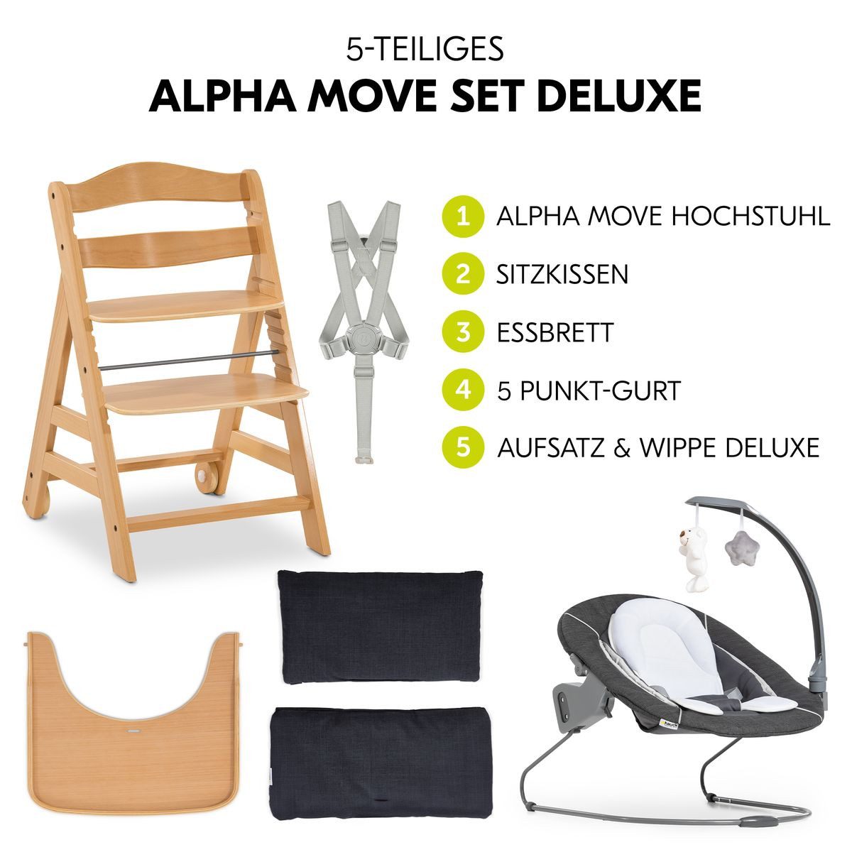Hauck Hochstuhl Alpha Move Natur Newborn Set Deluxe - Melange Gre (Set), Ba günstig online kaufen