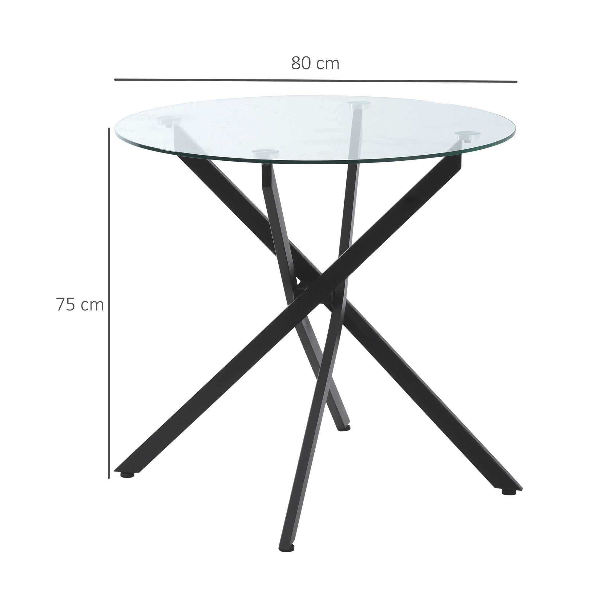 HOMCOM Beistelltisch runder Couchtisch mit Sicherheitsglas (Glastisch, 1-St., Kaffeetisch), Metall Schwarz Ø80 x 75 cm