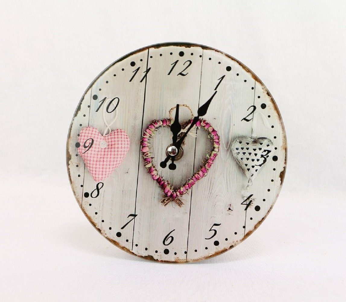 Linoows Uhr Wanduhr mit Herzen, 17 Glas aus cm Tischuhr