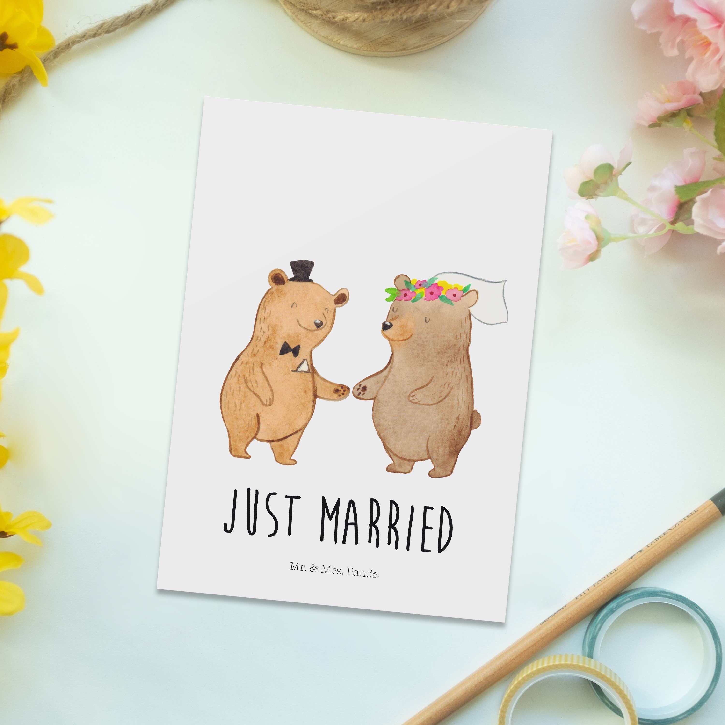 Mr. & Mrs. Panda Postkarte Geschenk - Geschenk, - Bären Weiß Trauung, Heirat z Trauungsgeschenk