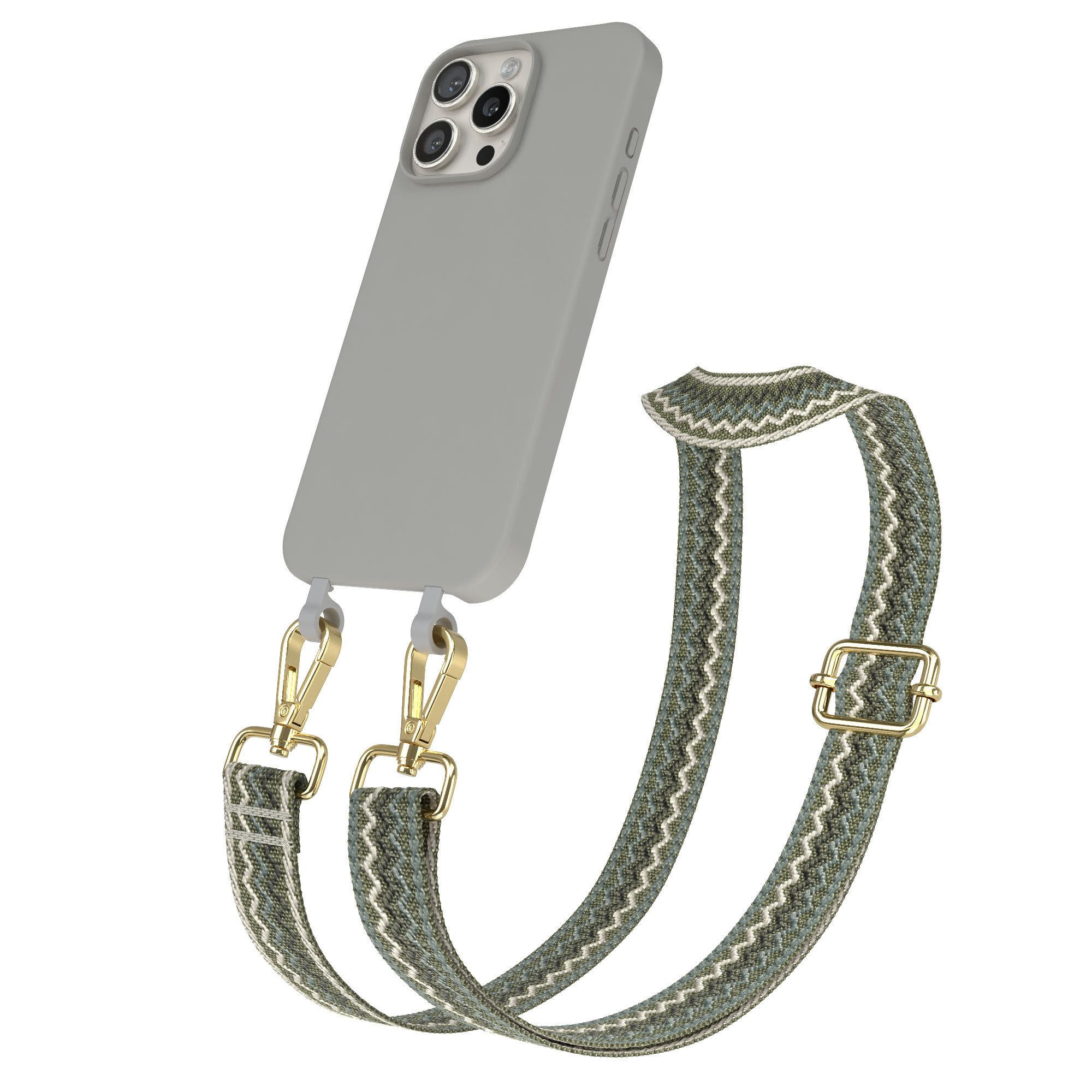 EAZY CASE Handykette 2in1 TPU Hülle mit Band für iPhone 16 Pro Max 6,9 Zoll, Handykordel Smartphonekette Wave abnehmbar 2in1 Handyhülle Case Grün