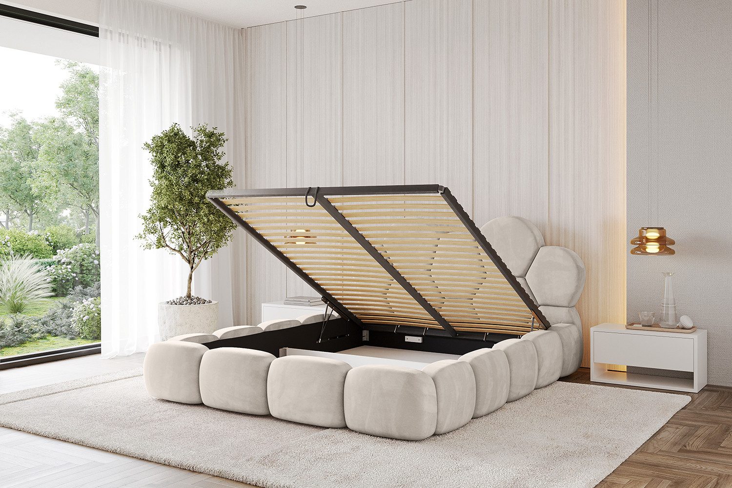 ALTDECOR Polsterbett LANA (Polsterbett mit Bettkasten und Lattenrost, Boxbett ohne Matratze), Doppelbett mit Stauraum, Bett mit Kopfteil