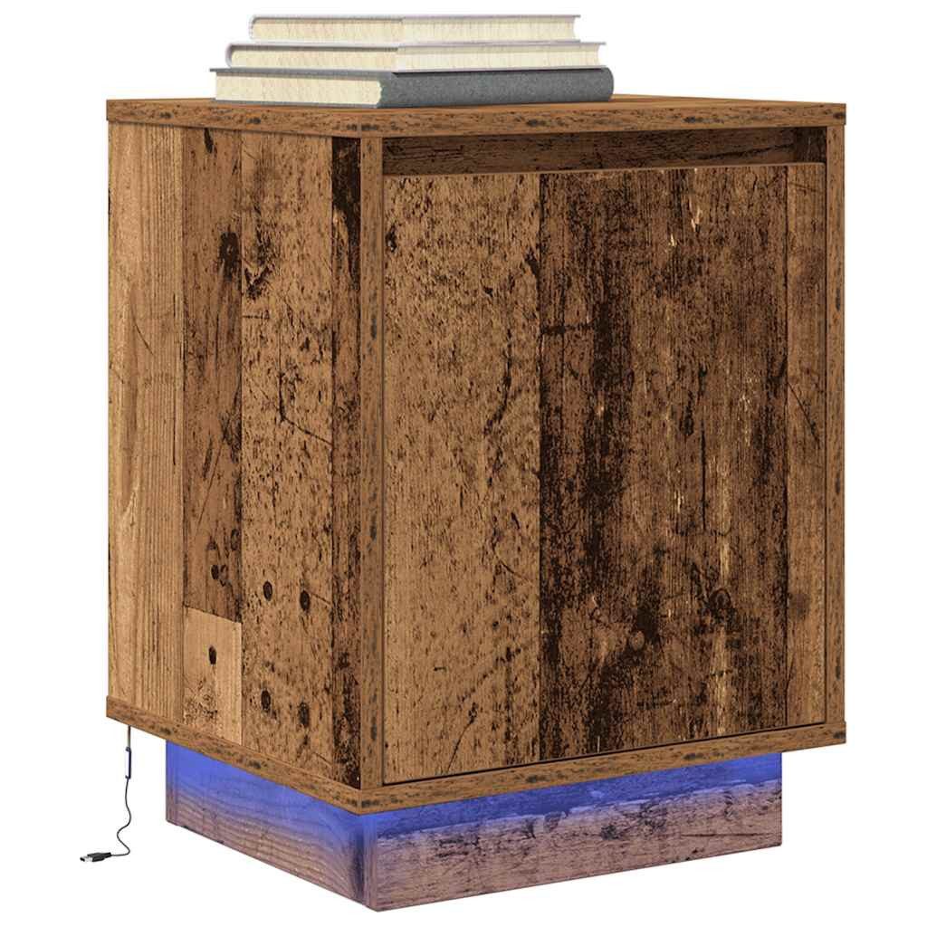 vidaXL Nachttisch Nachttisch mit LED-Leuchten Altholz-Optik 38x34x50 cm (1-St)