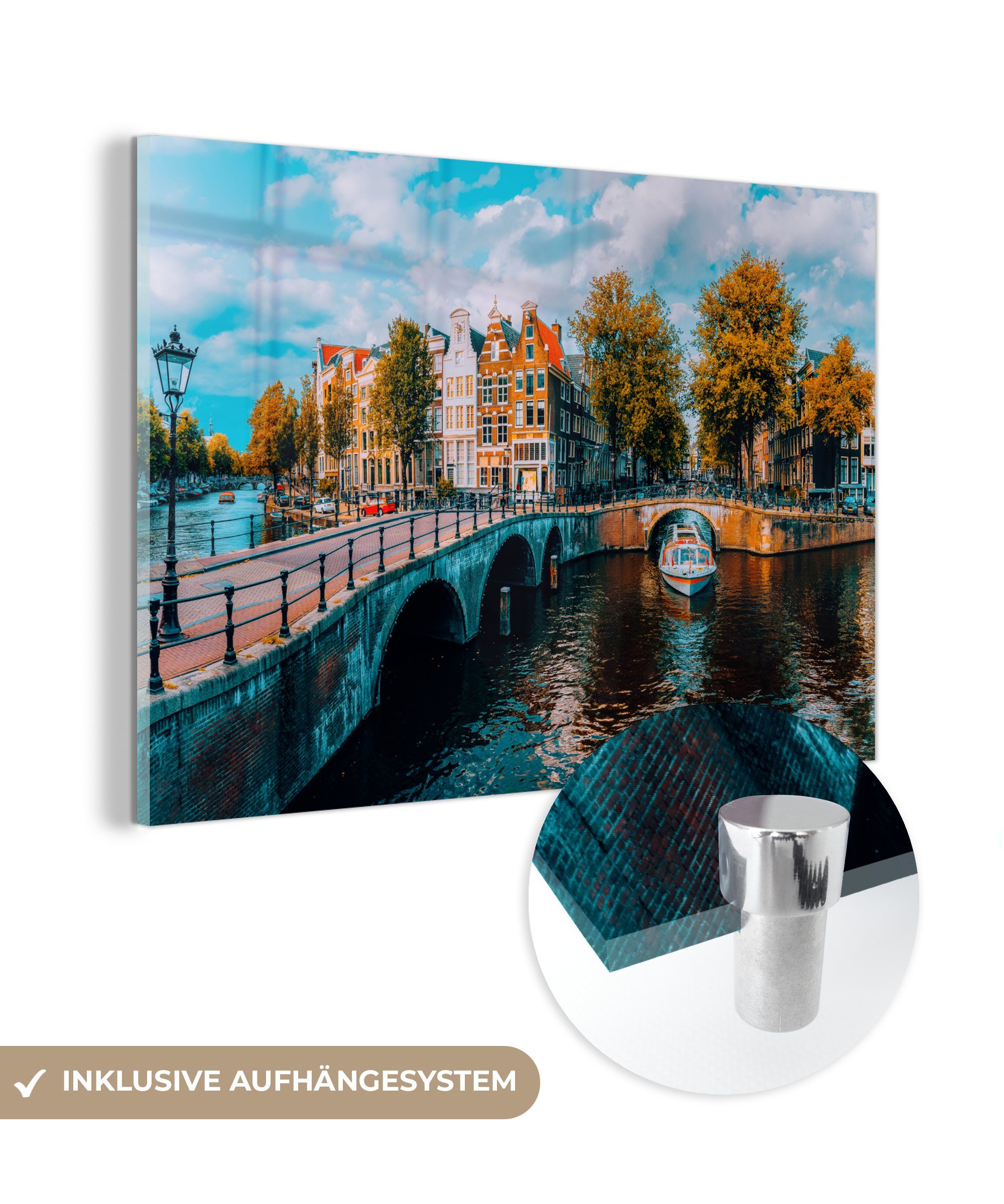 MuchoWow Acrylglasbild Panorama - Amsterdam - Gracht, (1 St), Acrylglasbilder Wohnzimmer & Schlafzimmer