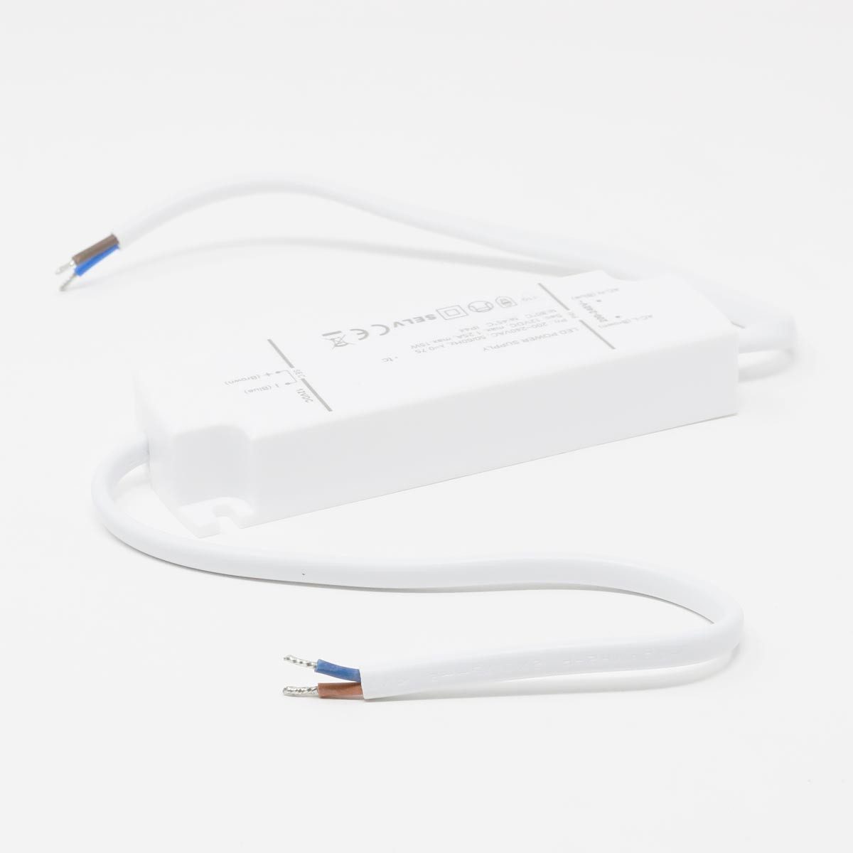 Designlight LED Trafo SLIM IP44, 12V DC 15W, 2x 15cm Kabel LED Trafo