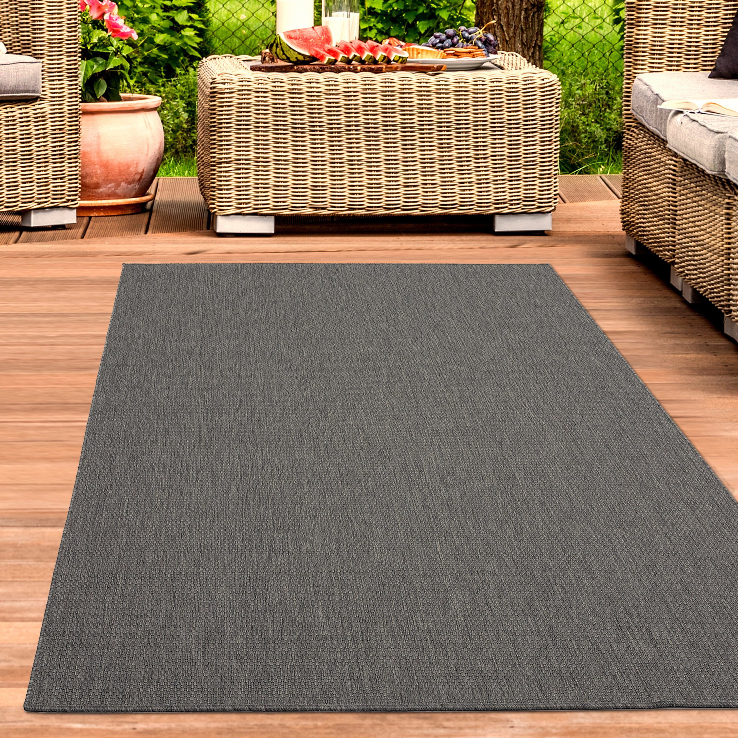 Teppich Dunkel-klassischer Sisal Teppich In- & Outdoor in anthrazit,  Carpetia, rechteckig, Höhe: 1 mm