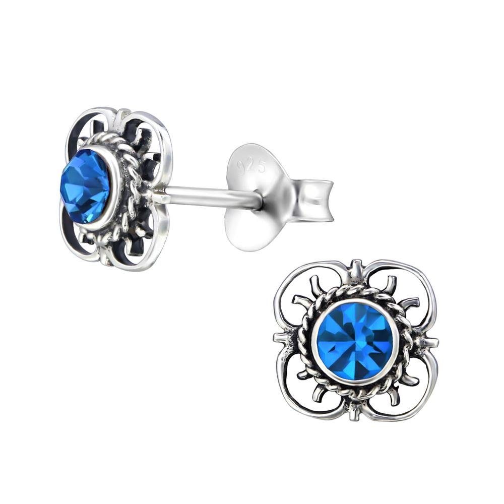Kristall Damen Silber Ohrring-Set Ohrstecker blauer 925 LA .aus Blume BUNGSA CRYSTALE™ Stück) Paar (1 (2