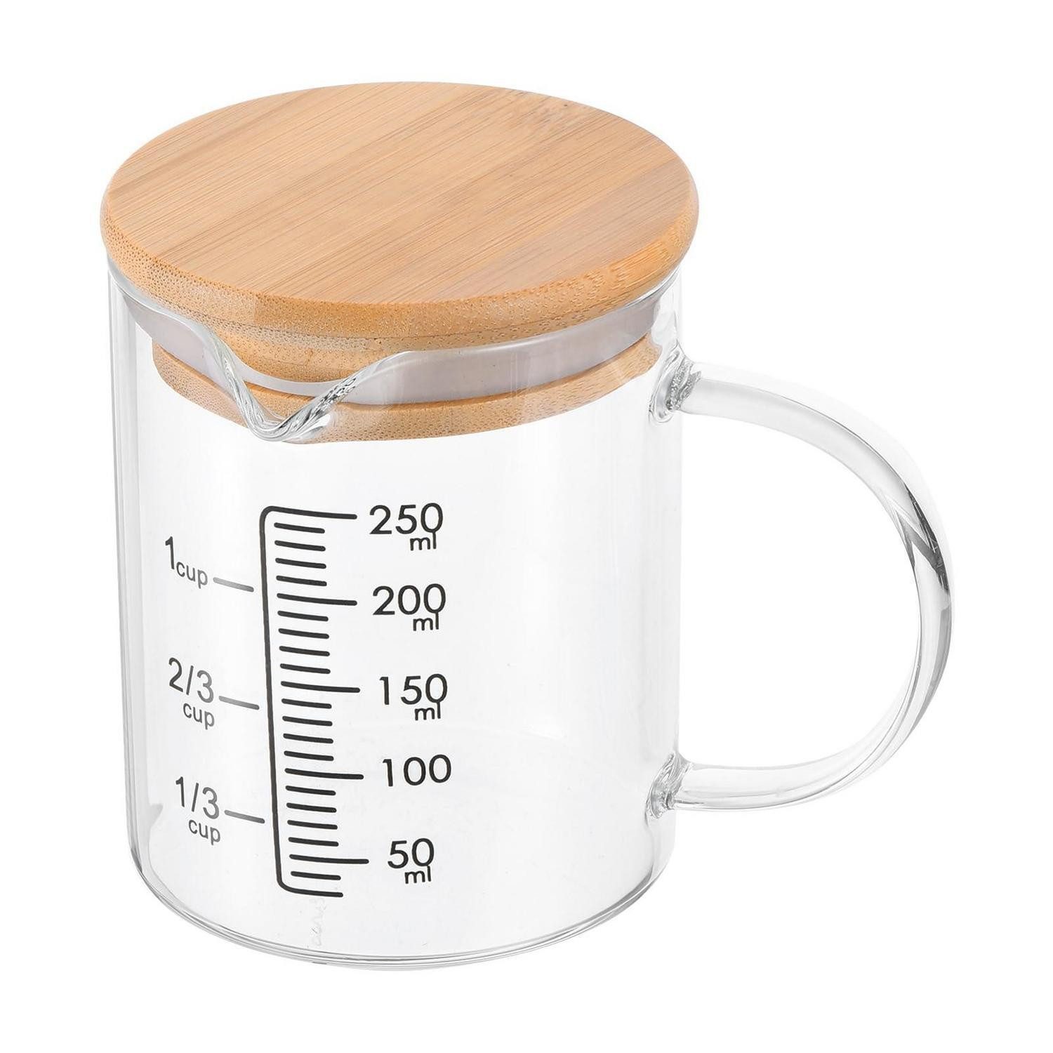 LuxusKollektion Messbecher Glas Messbecher 250ml mit Holzdeckel, Glas