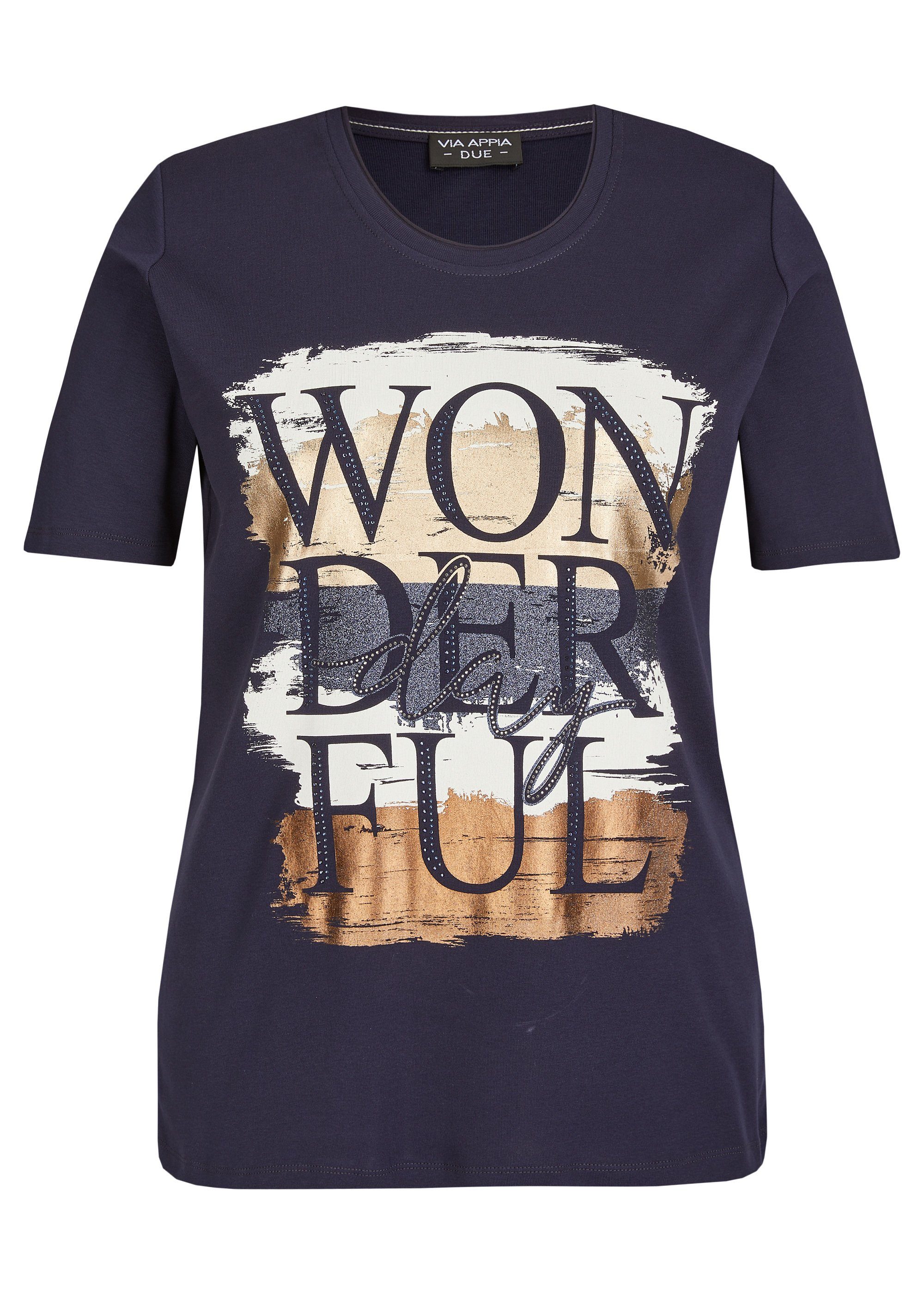 VIA APPIA DUE Print-Shirt Zeitloses T-Shirt mit Schmucksteinen dunkelblau multicol.