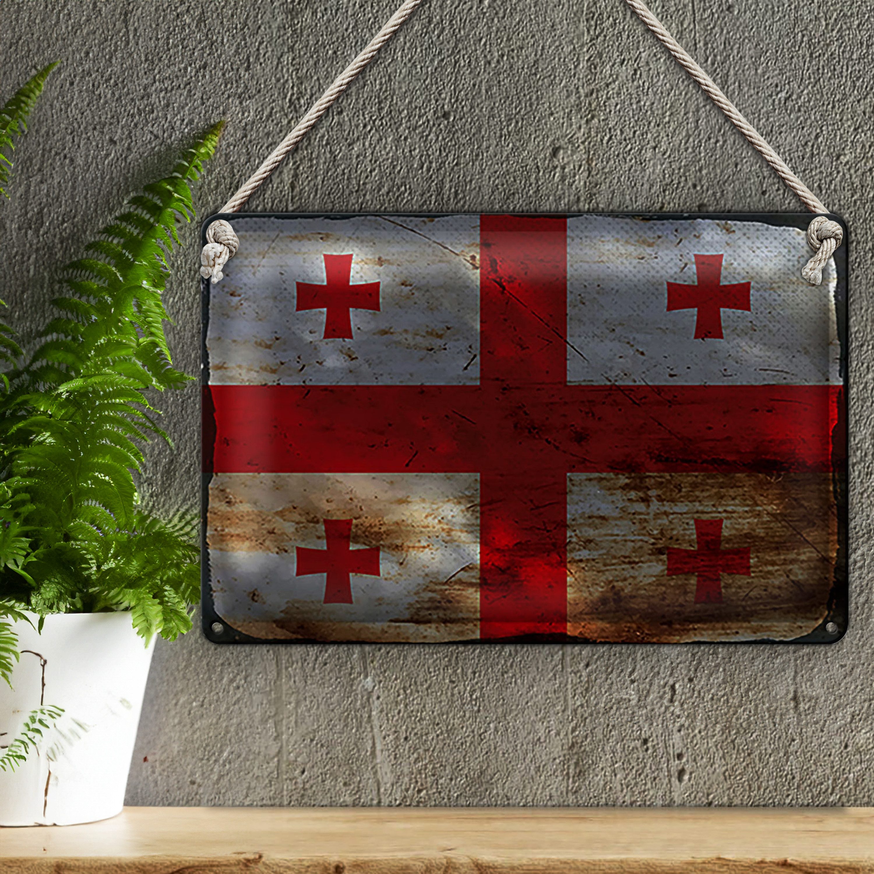 Roomando Metallschild Flagge Georgien 40x30cm Flag of Georgia Rost