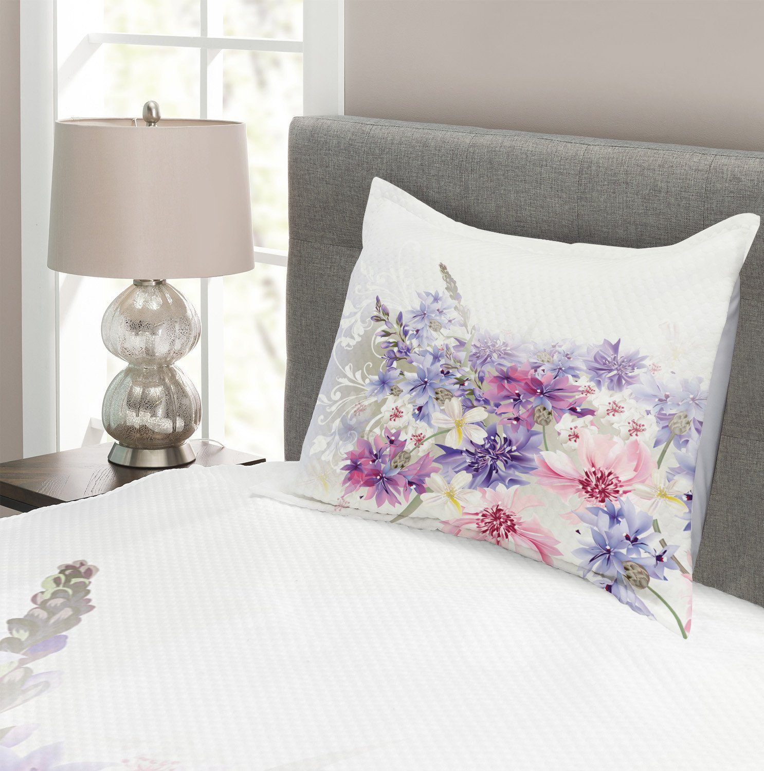 Lavendel Kissenbezügen Set Abakuhaus, mit Waschbar, Lila Blumen Rosa Tagesdecke