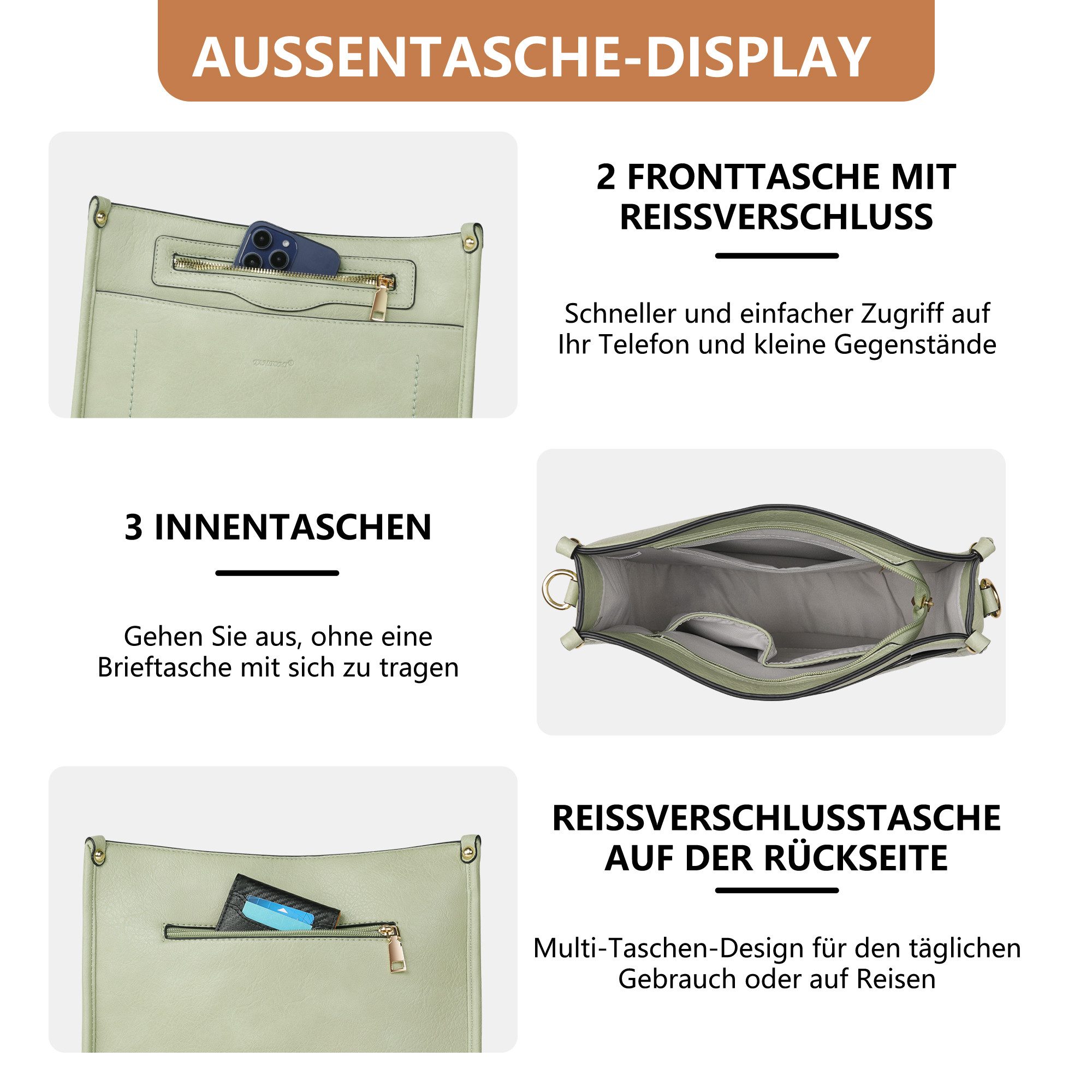 TAN.TOMI Umhängetasche Damen Handtasche mittelgroß Crossbody Bag multi pochette tasche, Damenhandtasche mit Verstellbar Breitem Schultergurt – Bild 4 von 5