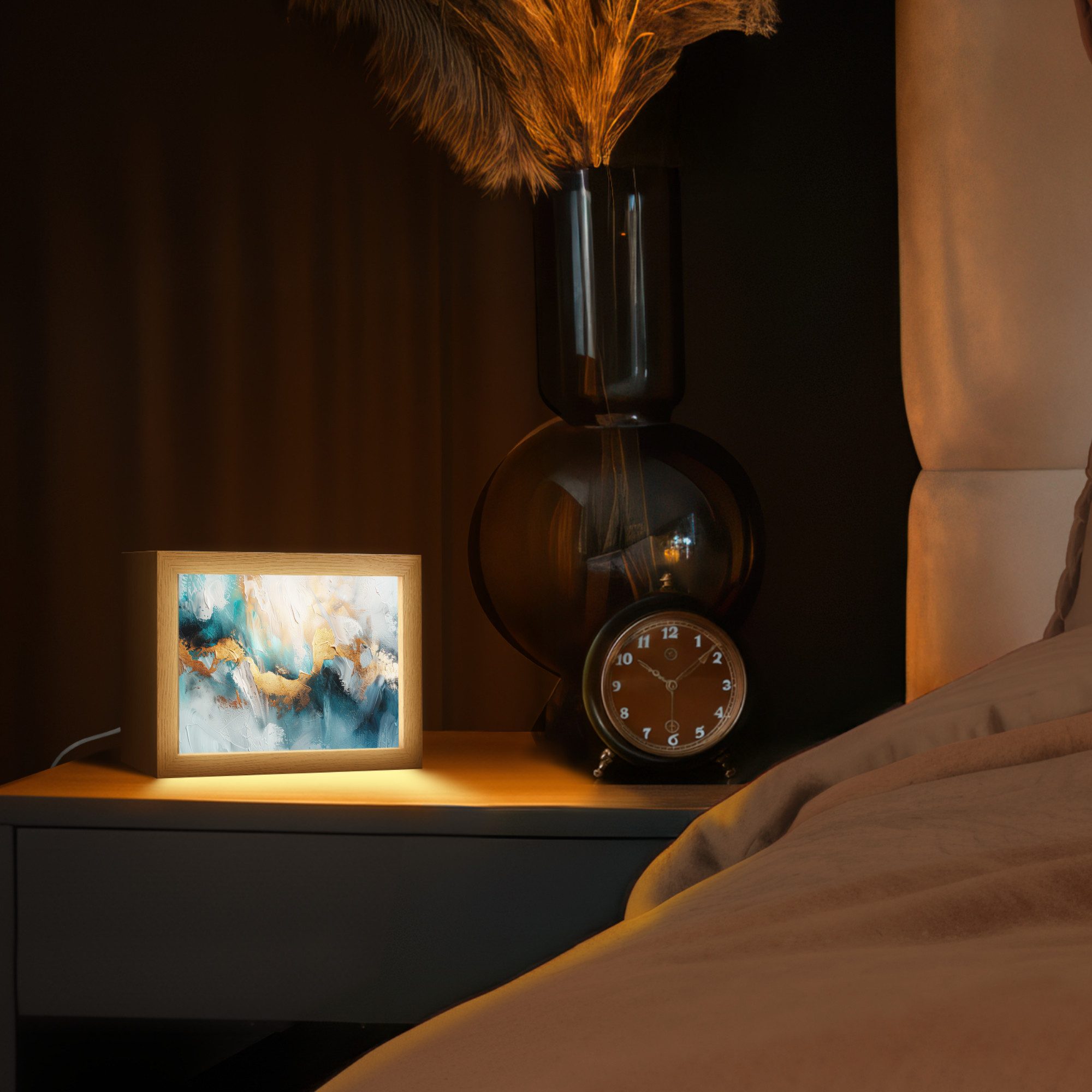 OnlyWow Tischleuchte Abstrakt - Kunst - Gold - Blau, Dimmbar, Farbwechsel, LED, Warmweiß, Kaltweiß, Neutralweiß Einstellbar, Tischlampe, Schreibtischlampe, Desk, Dimmbar, mit Kabel, LED